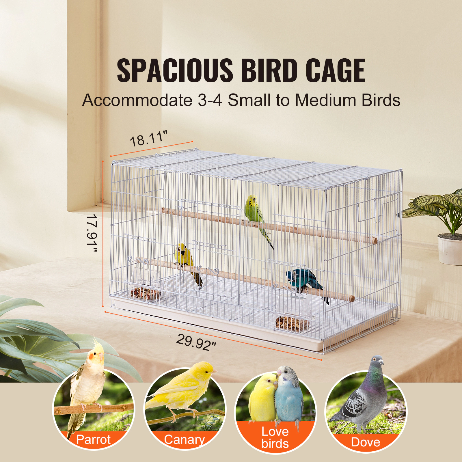 HONGGE 30 x 18 x 18 in Stackable Carbon Steel Bird Travel Cage with Handle for Small Parrots, Canaries & Finches