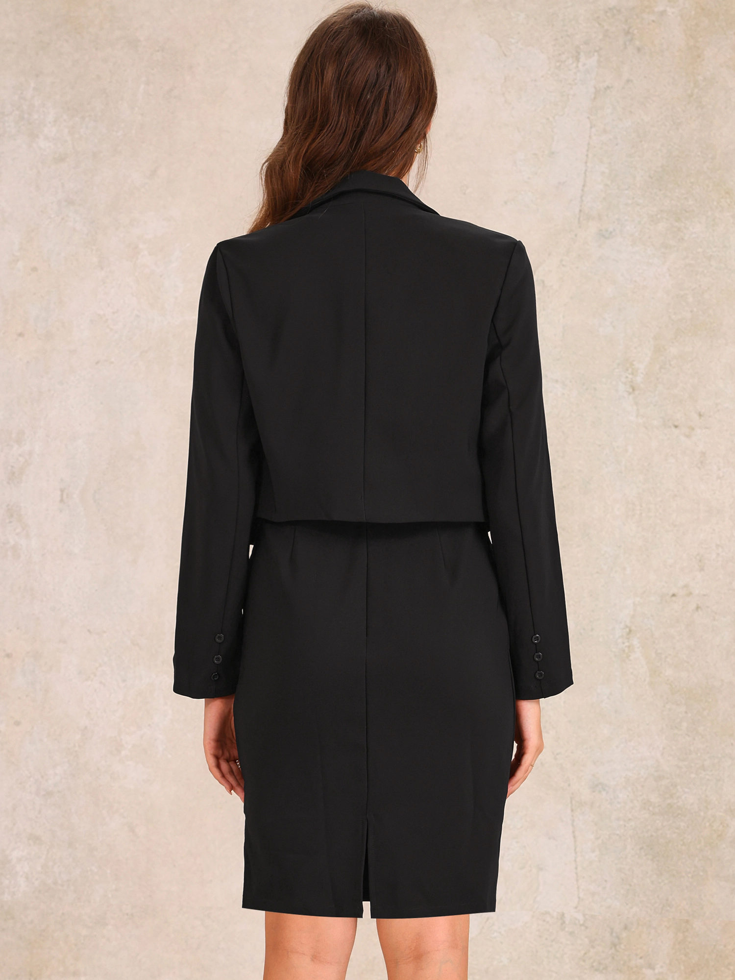 INSPIRE CHIC Women's Cropped Blazer Work Business Bodycon Dress Suit Set