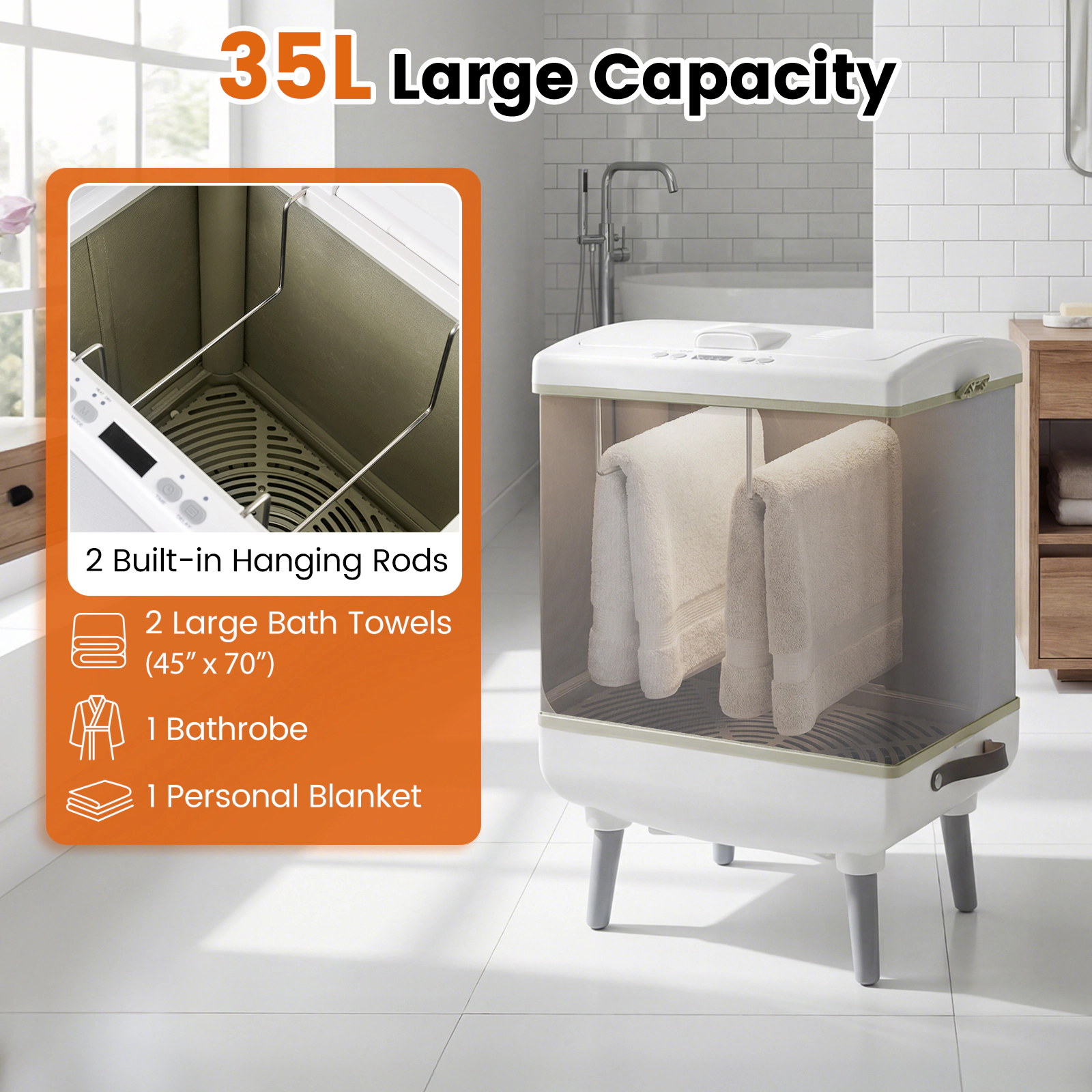 LJG 35L Large Towel Warmer with Heating and Drying Modes for Bathroom
