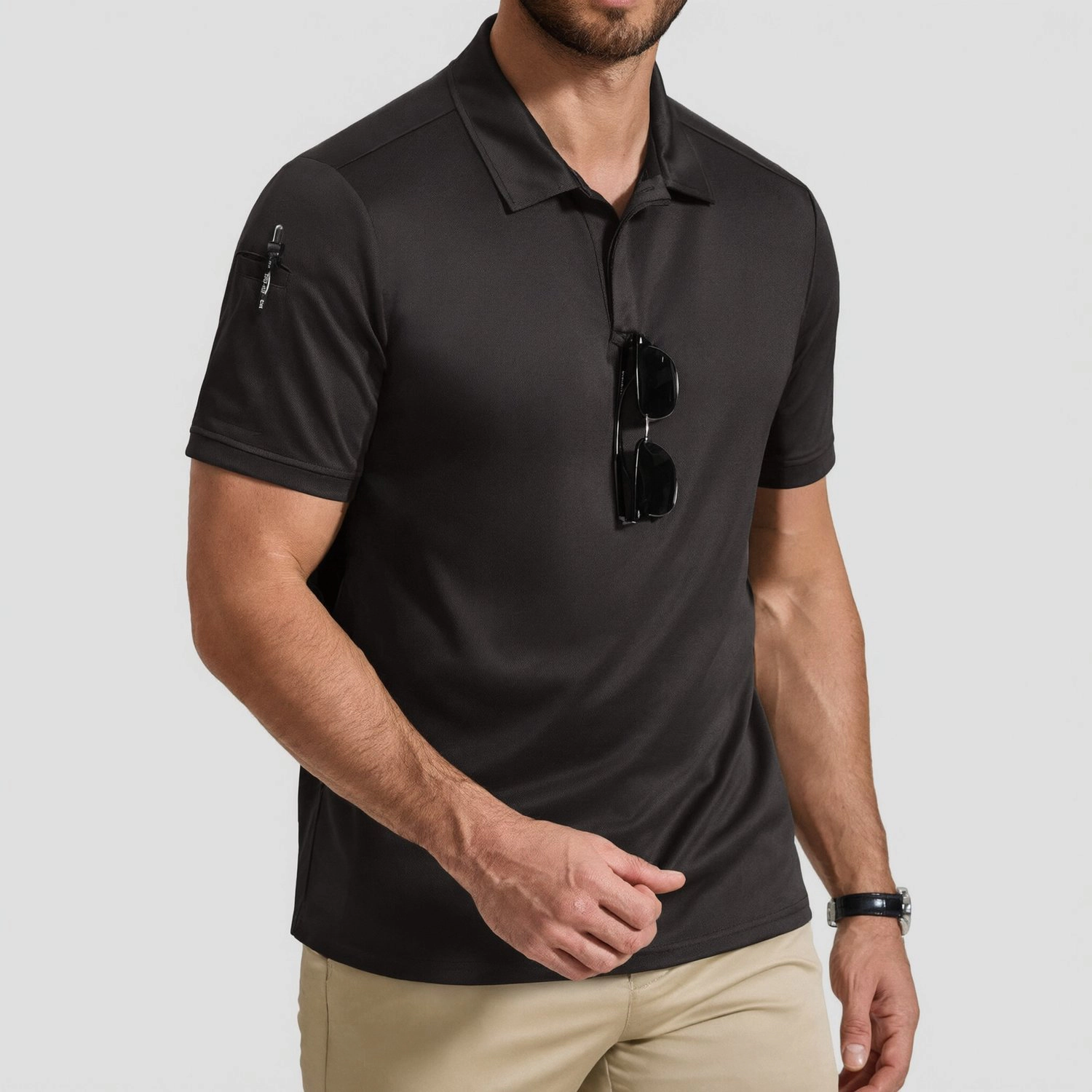 COOFANDY Mens Classic Collar Polo Shirt Short Sleeve Pen Pocket Casual Work Top