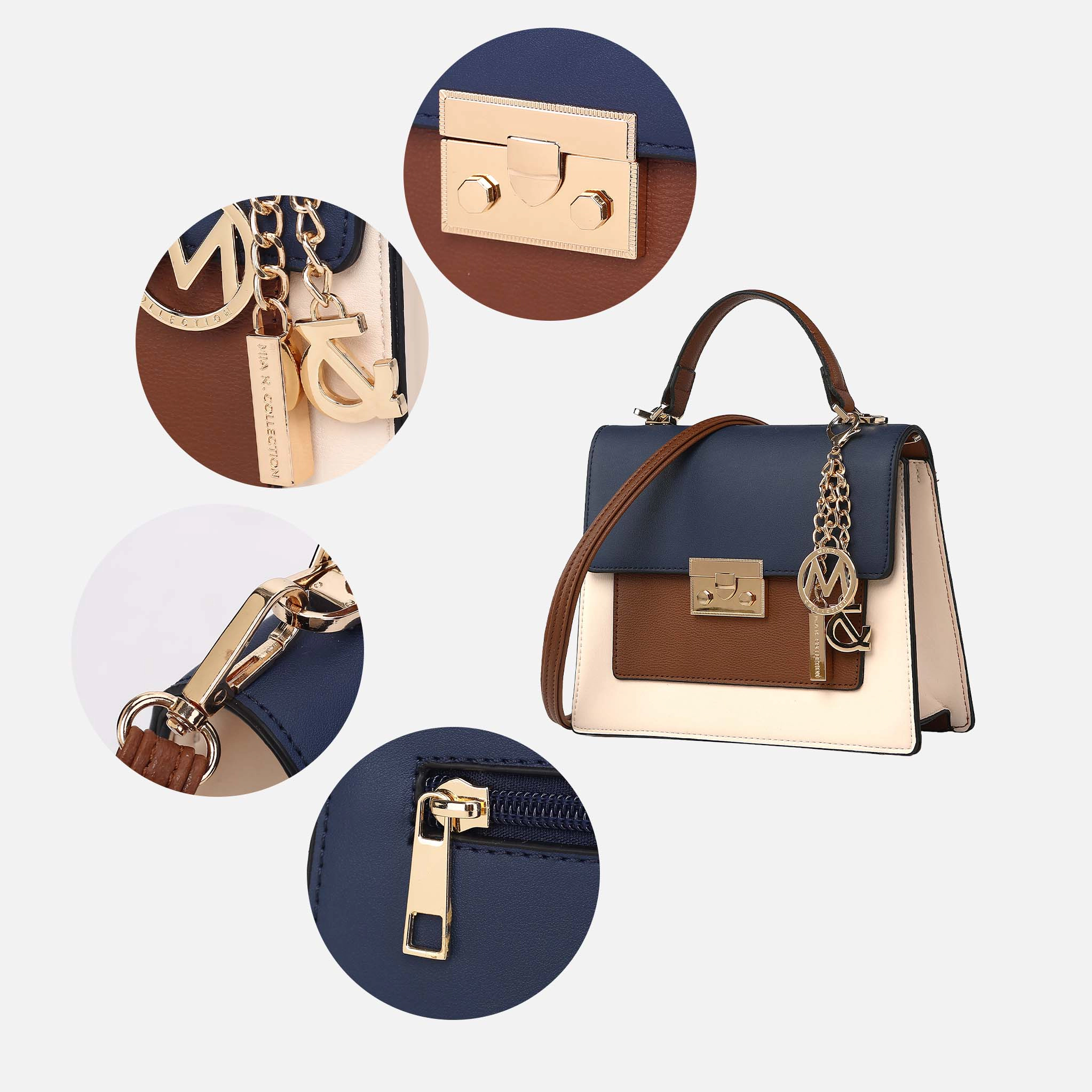 Mia K Collection Quinzel Shoulder Bag - Vegan Leather Color-Block Bag, Gold-Tone Hardware