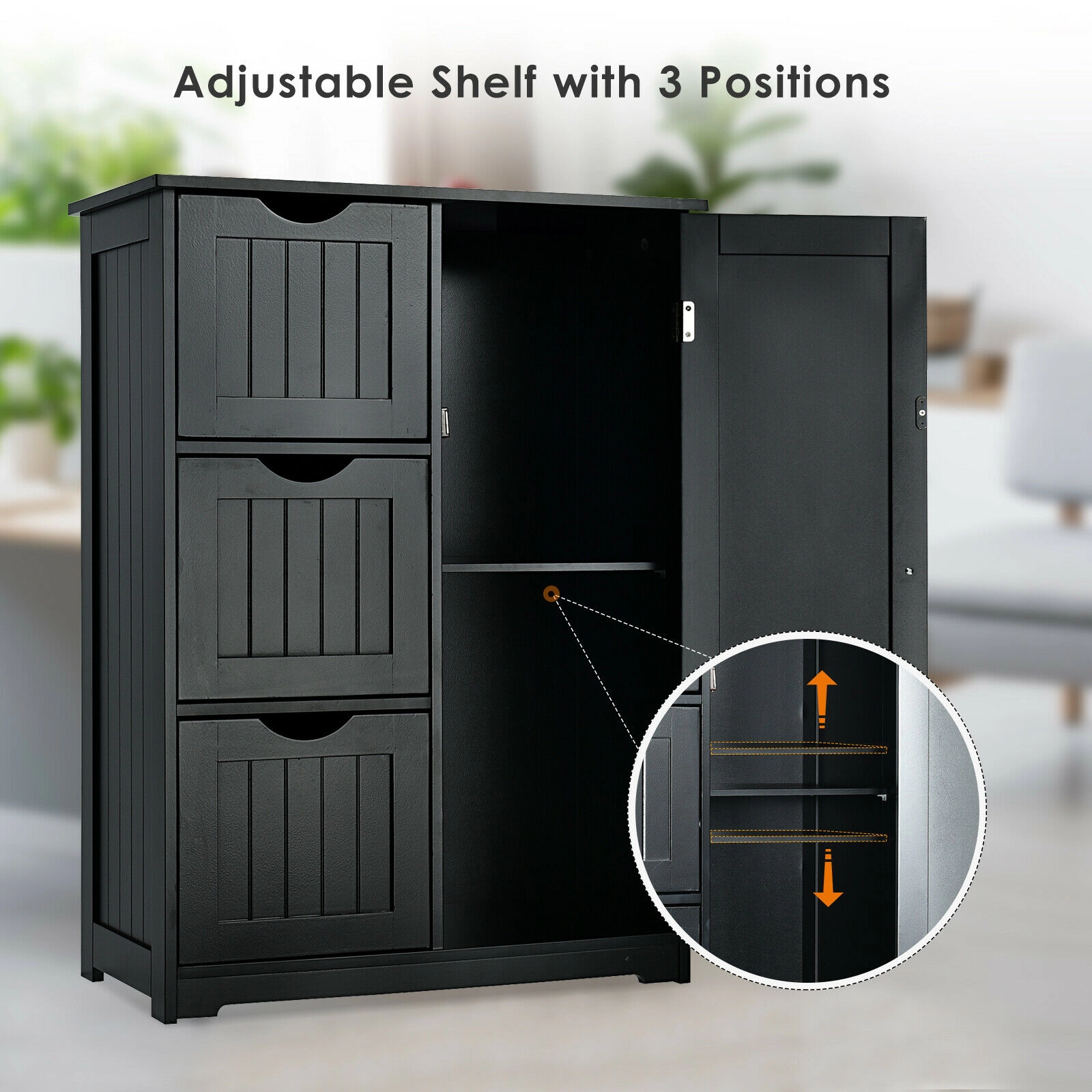 Glintex Bathroom Side Cabinet with 3 Cutout Drawers and Adjustable Cupboard Shelf
