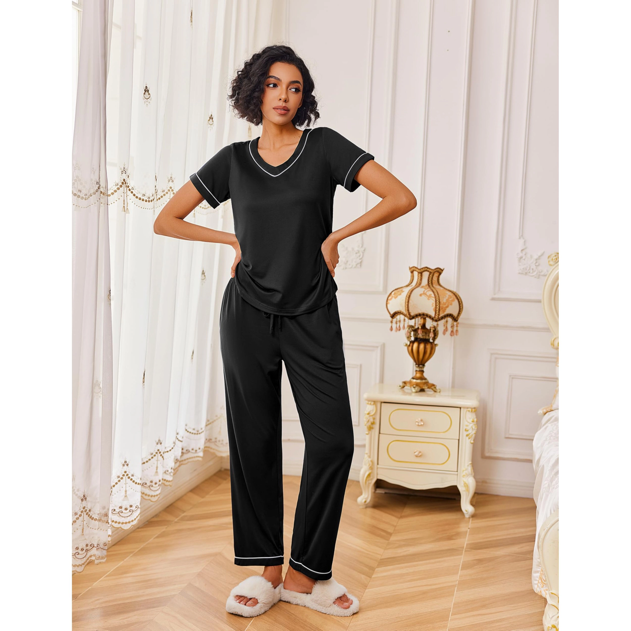 Ekouaer Women's Soft Lounge Pajama Set with Relaxed Fit Pants
