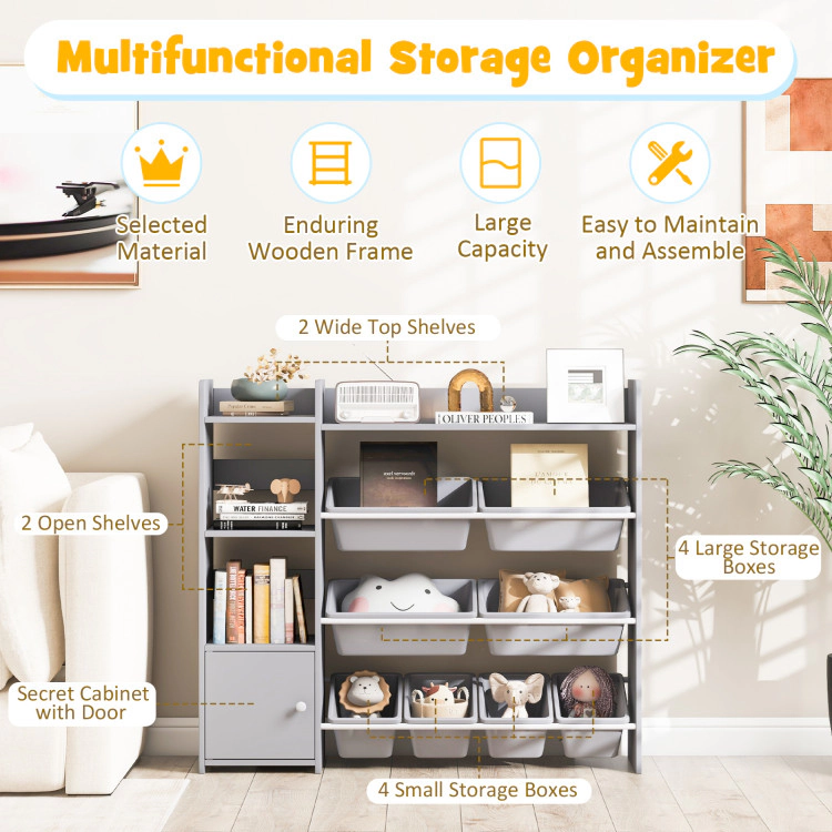 Hivvago 4-Tier Kids Bookshelf and Toy Storage Rack with 8 Organizer Bins