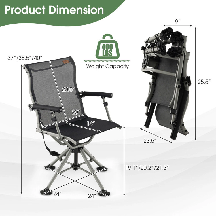 SUGIFT 360 Degree Silent Swivel Hunting Chair with Adjustable Height and Armrests 400-lb Capacity Black