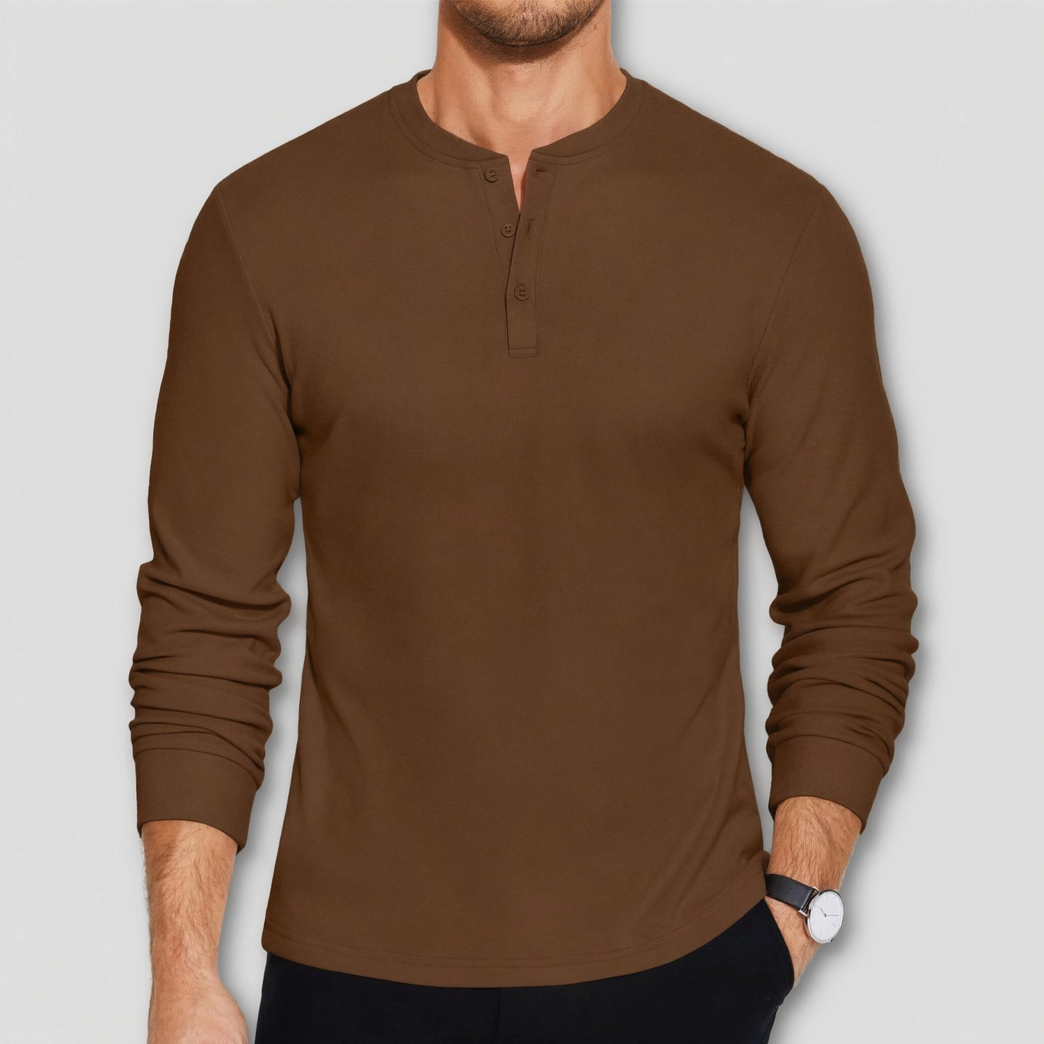 COOFANDY Mens Classic Long Sleeve Henley Shirt Button Placket Band Neck Fall Tops