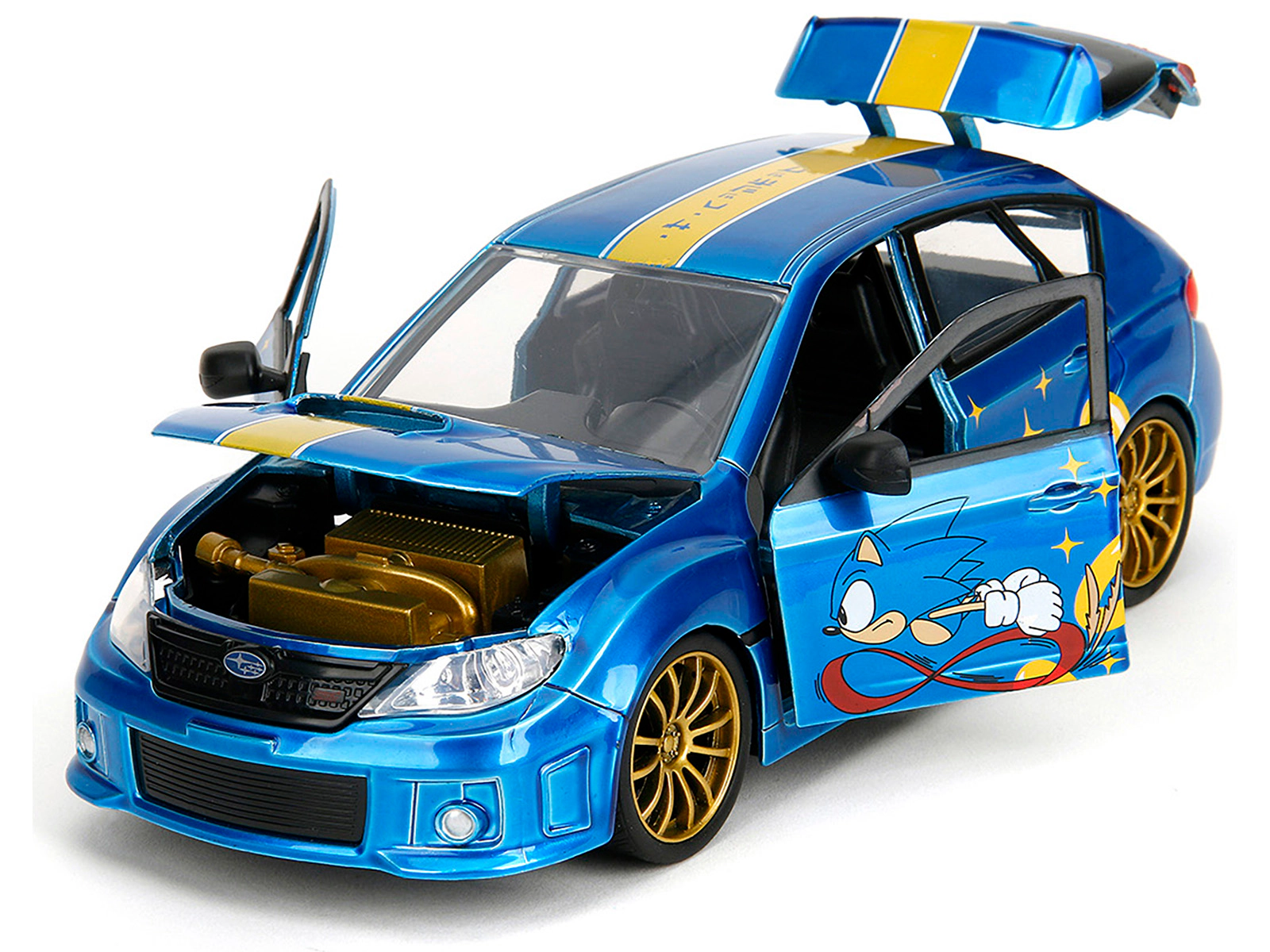 Jada 2012 Subaru Impreza WRX STI Blue Metallic with Graphics and Sonic The Hedgehog Diecast Figure "Sonic The