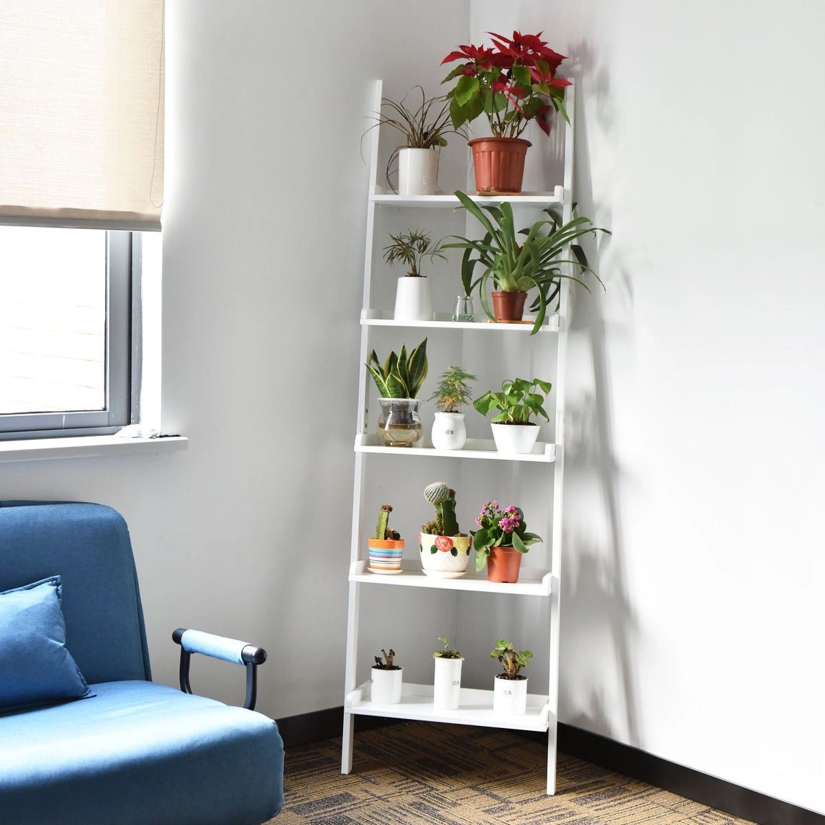 SlickBlue 5-Tier Leaning Ladder Bookcase Wall Shelf with Storage