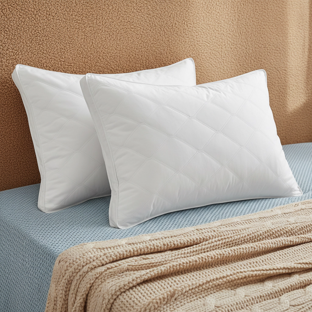 PEACENEST Gusseted Feather and Down Pillows with Cotton Shell,Medium-Firm Support,2-Pack