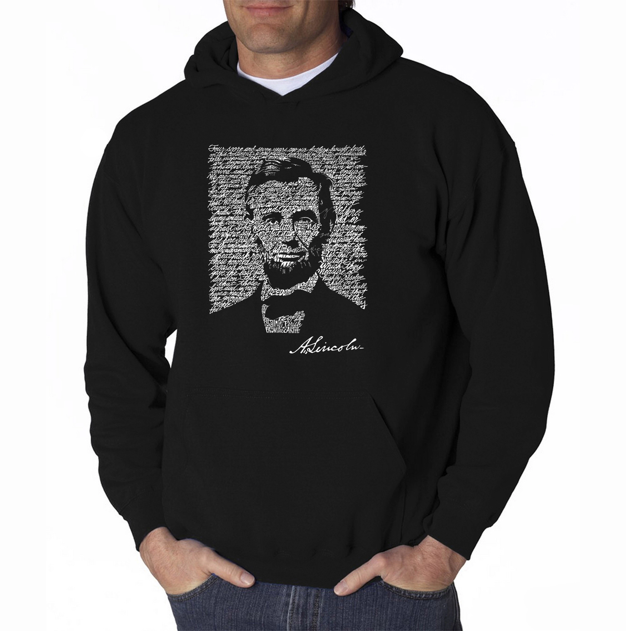 LA Pop Art Abraham Lincoln - Gettysburg Address Mens Word Hooded Sweatshirt
