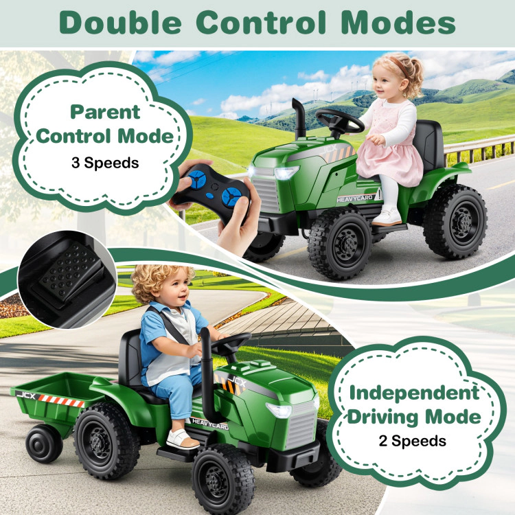 SUGIFT Detachable Trailer 3 Gear Shift and Remote Control Kids 12V 2 in 1 Ride On Tractor