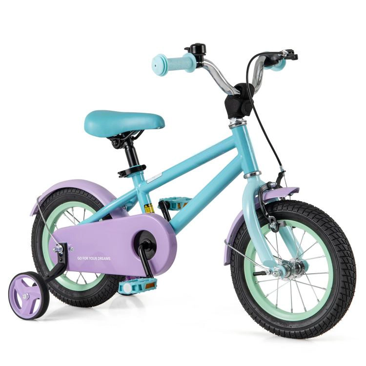 SUGIFT 12-Inch Purple and Blue Kids Bike, Enclosed Chain Guard, Training Wheels