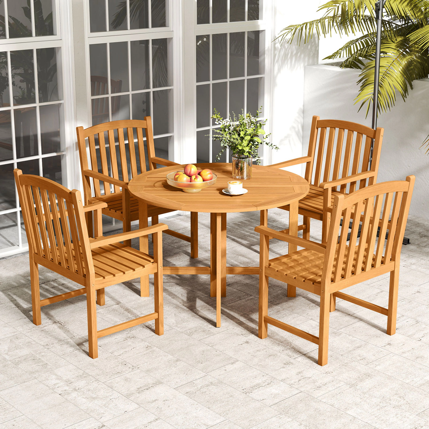 LJG Solid Acacia Wood Patio Chairs Set of 2 with Slatted Seat and Inclined Backrest for Porch