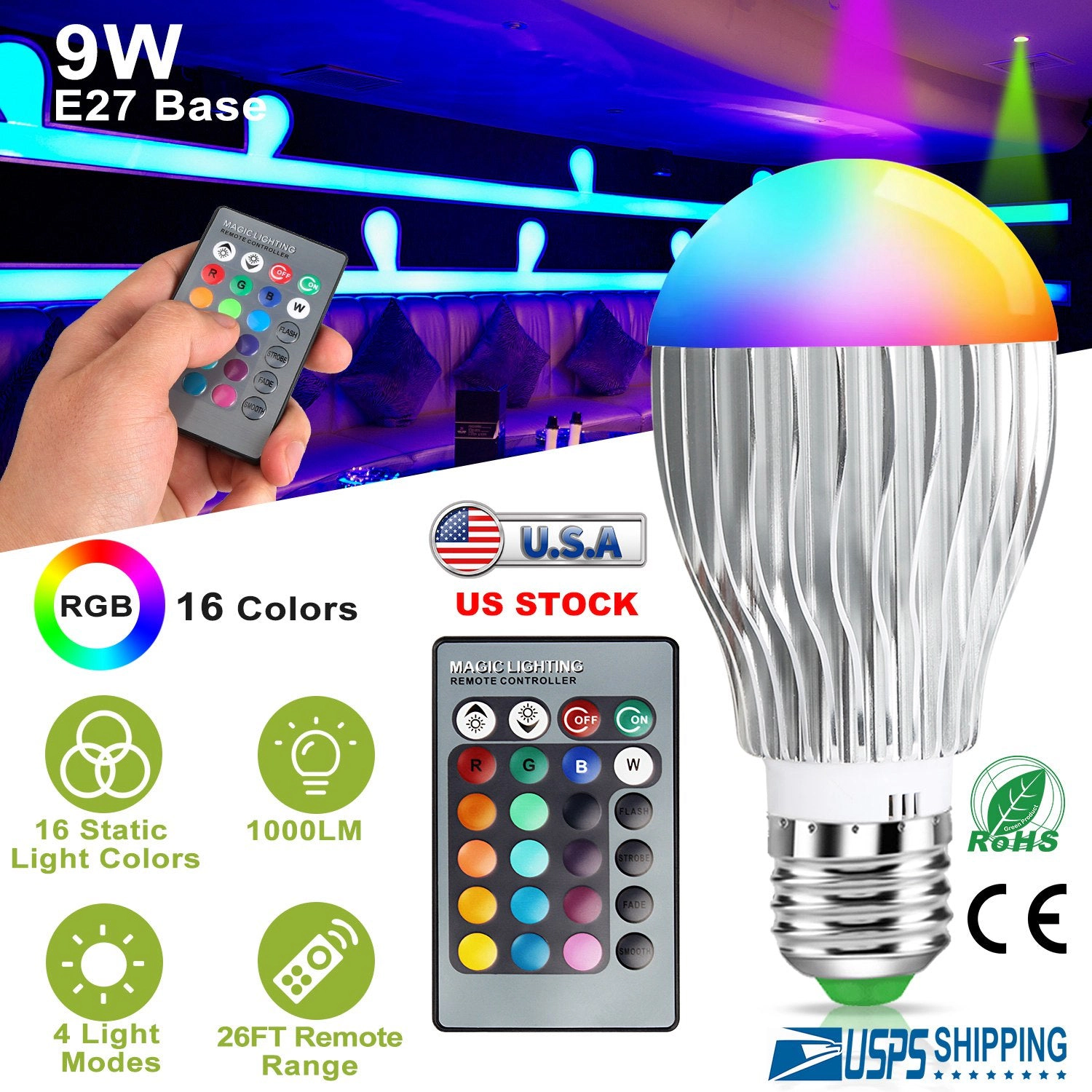 GBruno 9W LED Light Bulb With Remote Control