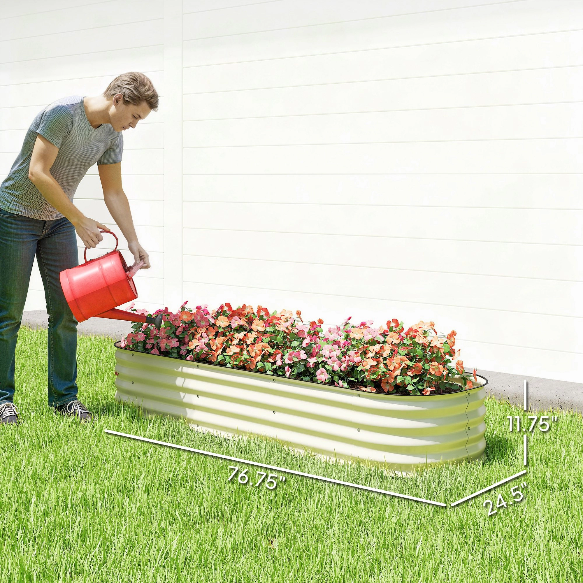 HONGGE Galvanized Raised Garden Bed Kit, Metal Planter Box with Safety Edging