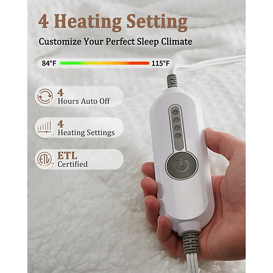 BebreezChic Electric Heated Blanket, Waffle Flannel, 4 Heat Settings ...