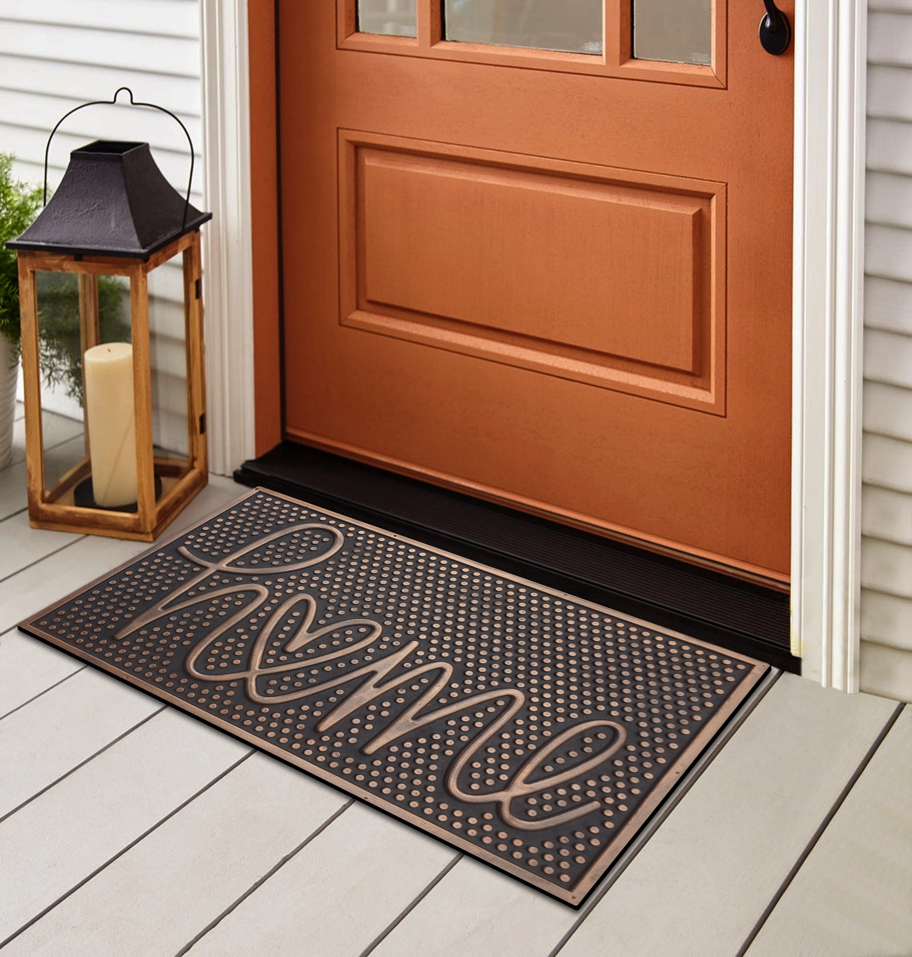 A1 Home Collections Home Printed Bronze Rubber Welcome Doormat Non-Slip Indoor Outdoor Entry Mat 18 x 30 In
