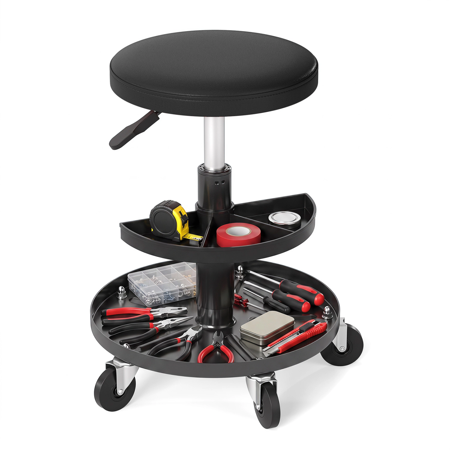 LJG 16.5"-22" Adjustable Height Seat Rolling Mechanic Stool with Wheels