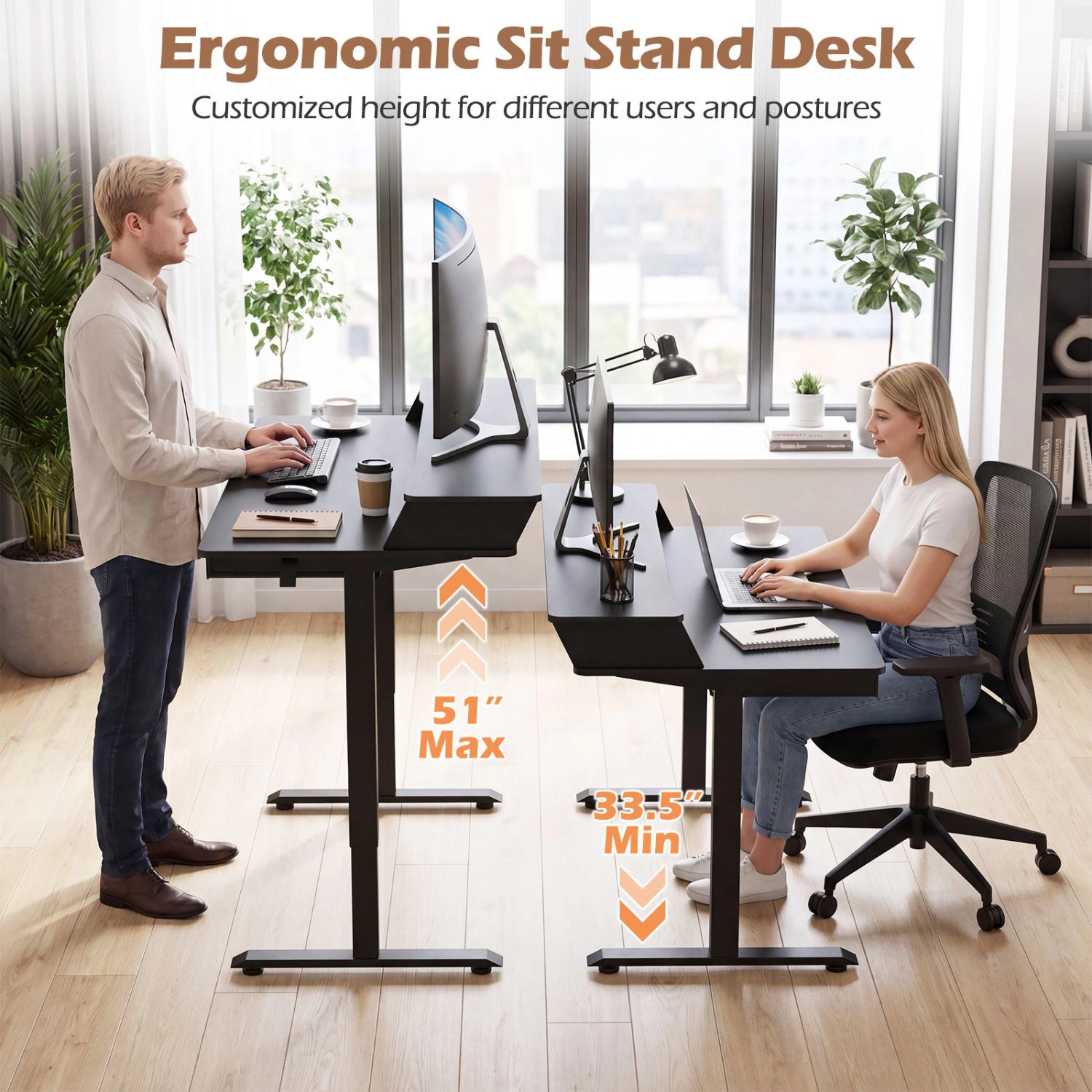 SlickBlue 55 Inch Height Adjustable Standing Desk with Drawers