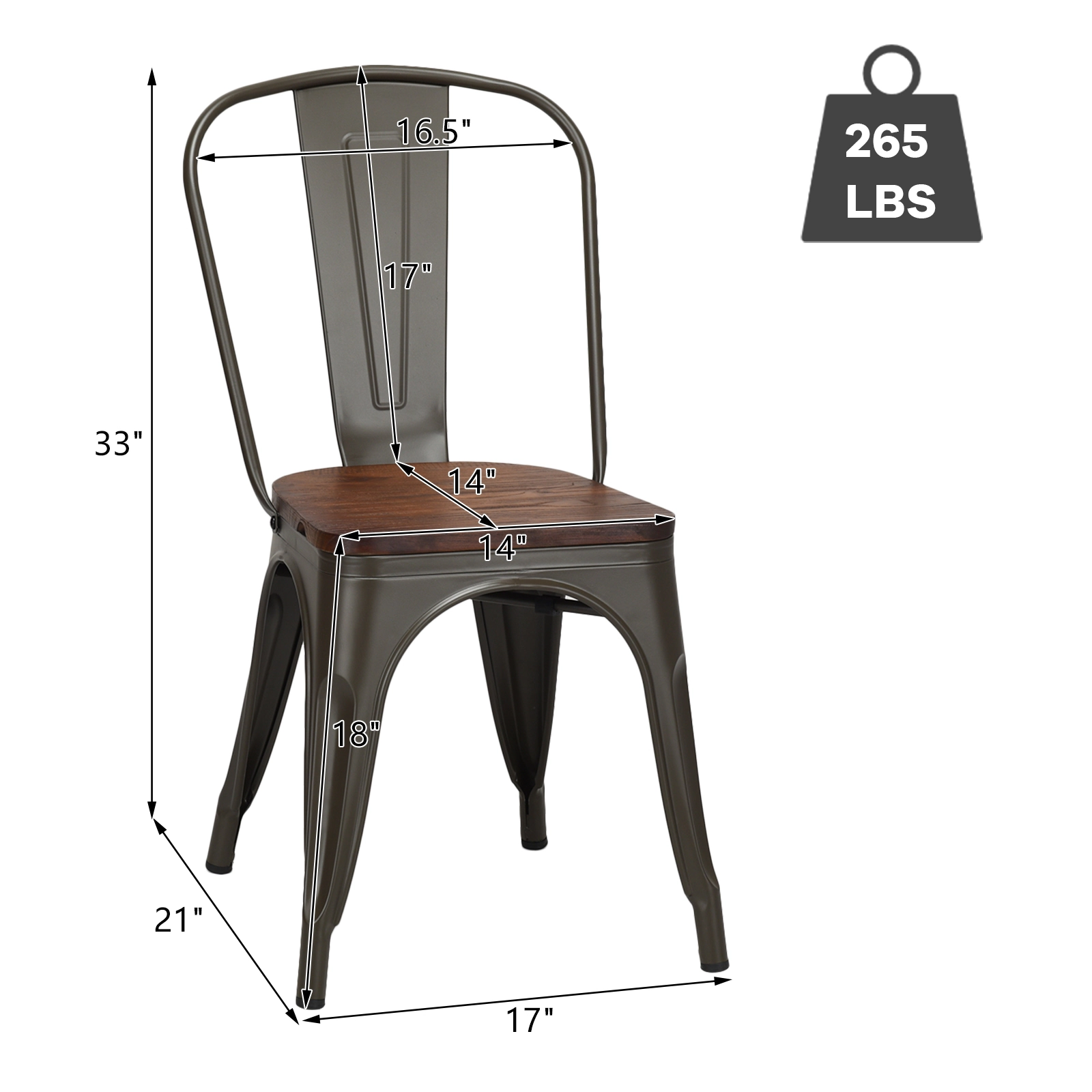 SUGIFT Set of 4 Stackable Metal Wood Dining Chairs 17.7-in Seat Height 300-lb Capacity 17 x 21 x 33-in Dark Green