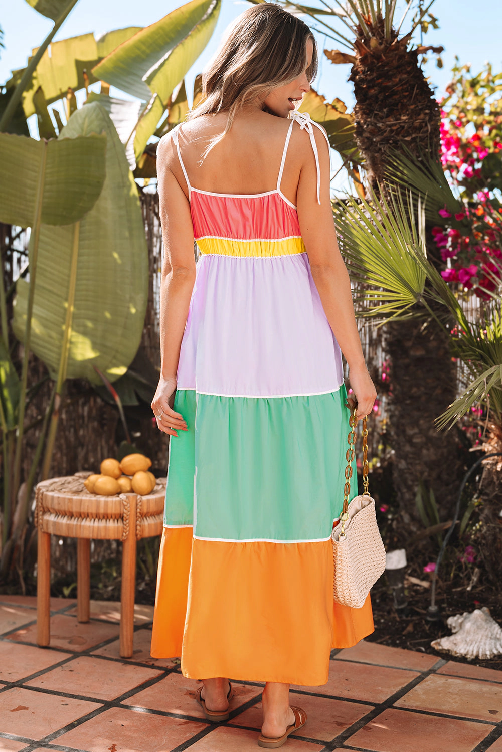 Threaded Pear Women's Cassandra Colorblock Self-tie High Waist Maxi Dress