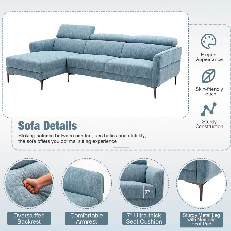 Hivvago L-Shaped Sectional Couch with Triple Adjustable Headrests