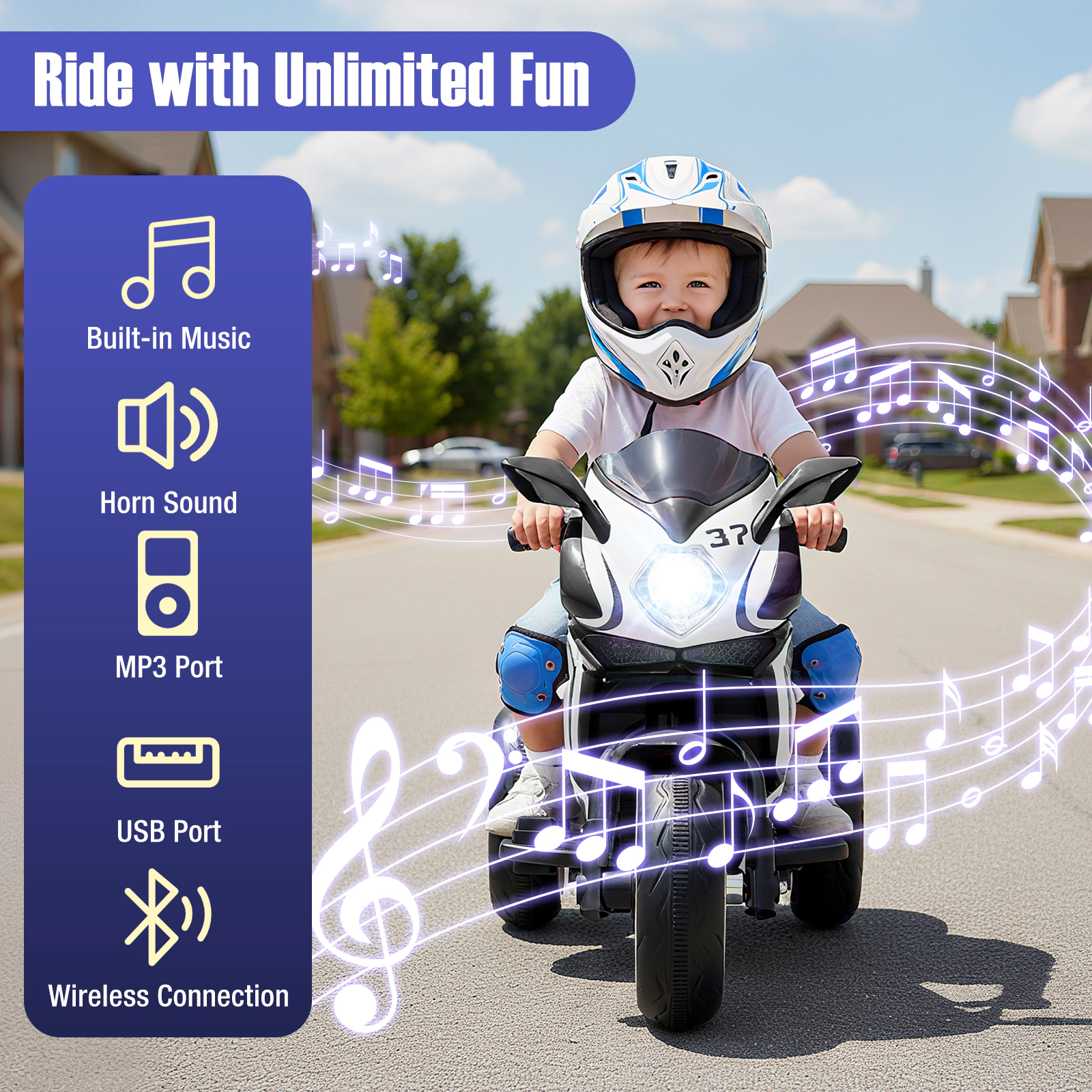SUGIFT 6V Battery Powered Kids Ride On Motorcycle with LED Lights Mini Electric Motorbike 66-lb Capacity Ages 3+ Black