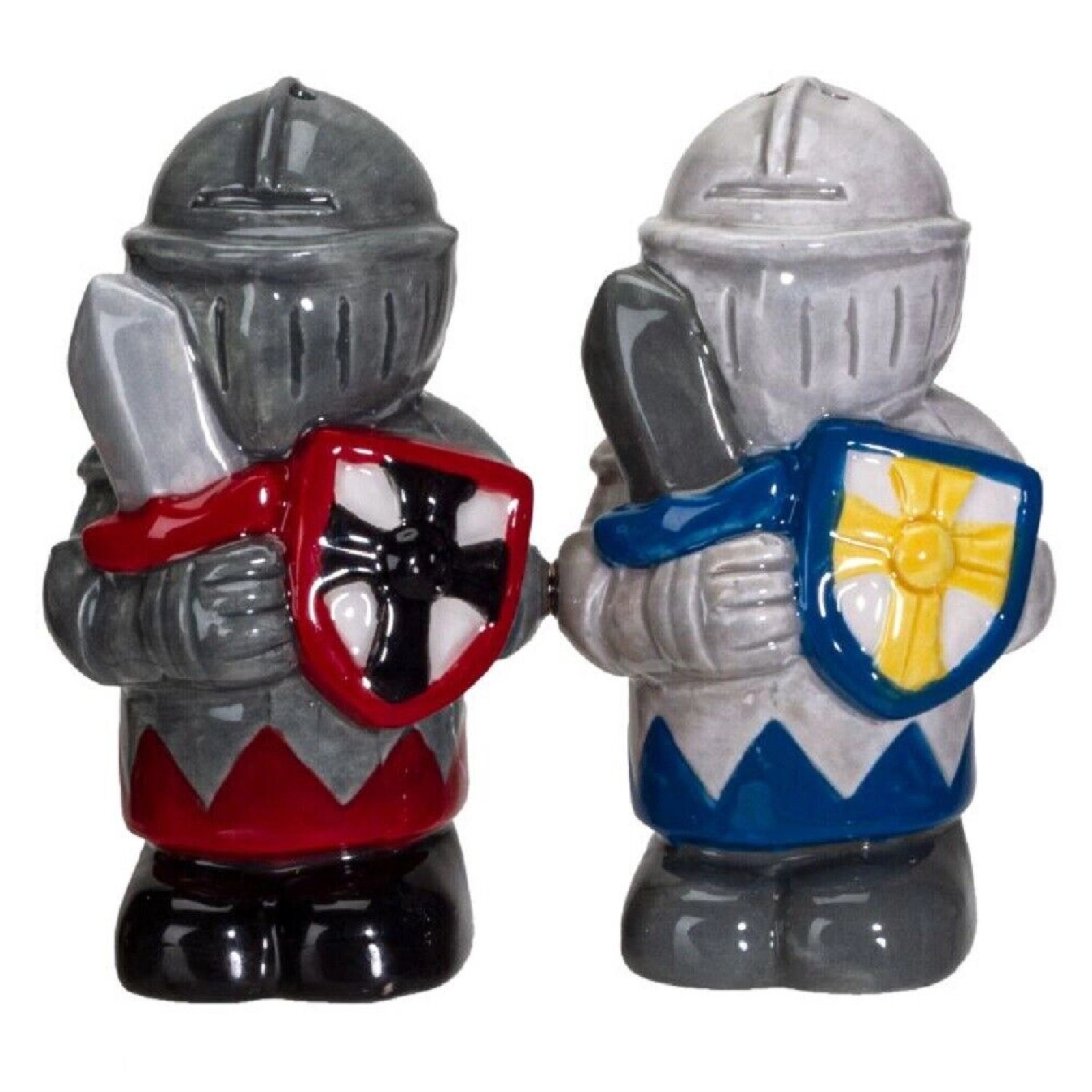 Pacific Giftware White And Black Knights Ceramic Magnetic Salt and Pepper Shakers Set