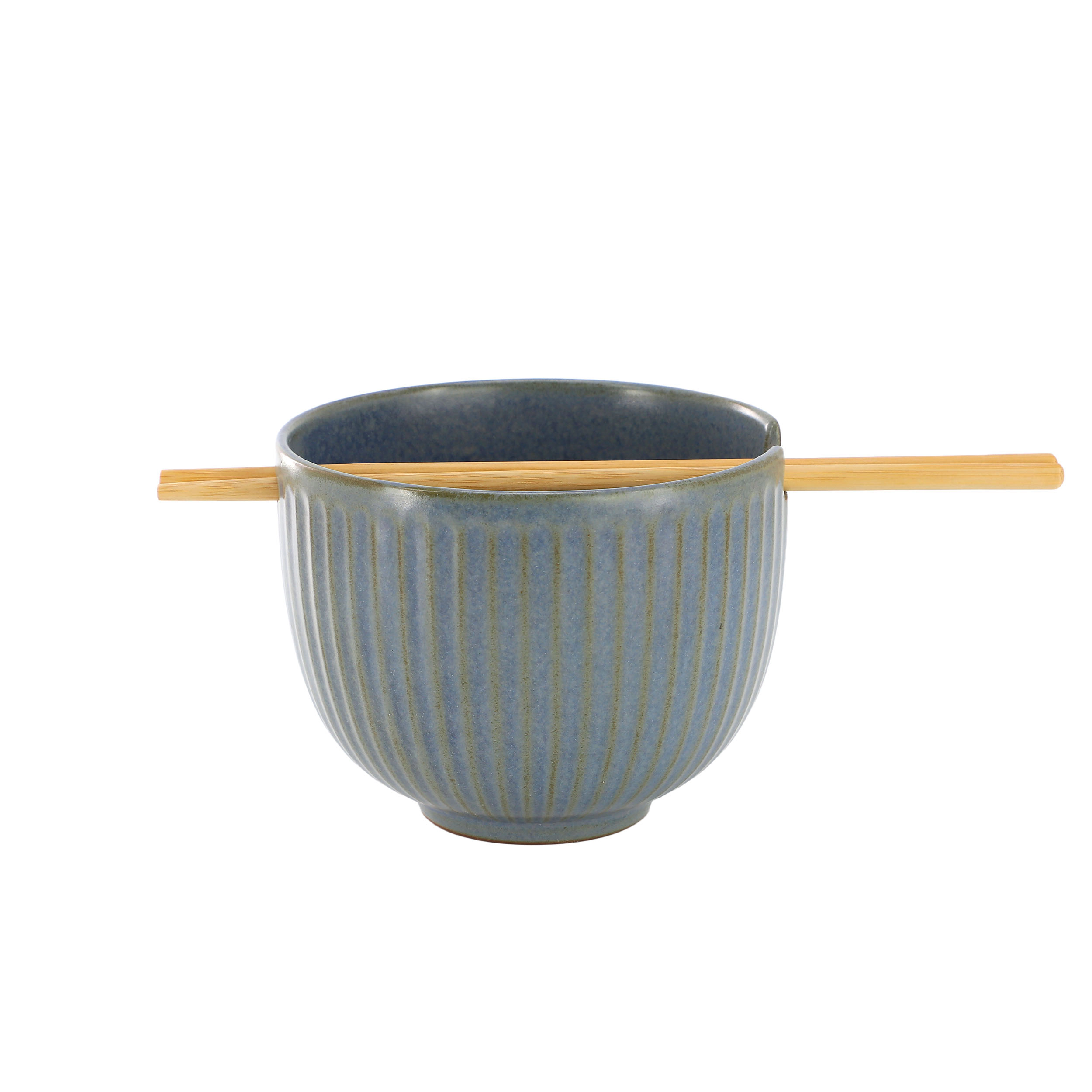 Gibson Elite Nightscape Stoneware Noodle Bowl with Chopsticks Grey