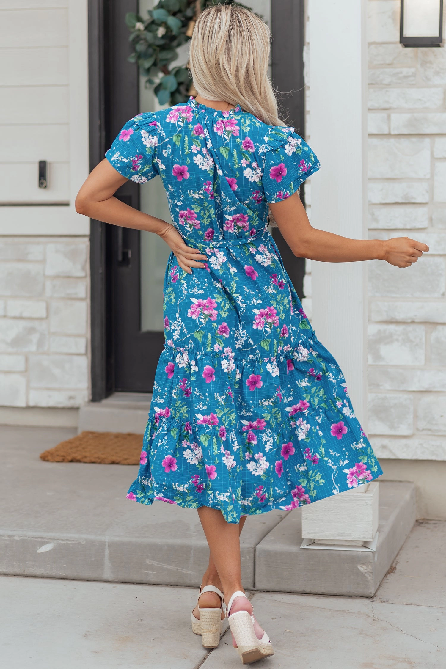 Threaded Pear Women's Tessa Tie Belted Long Dress