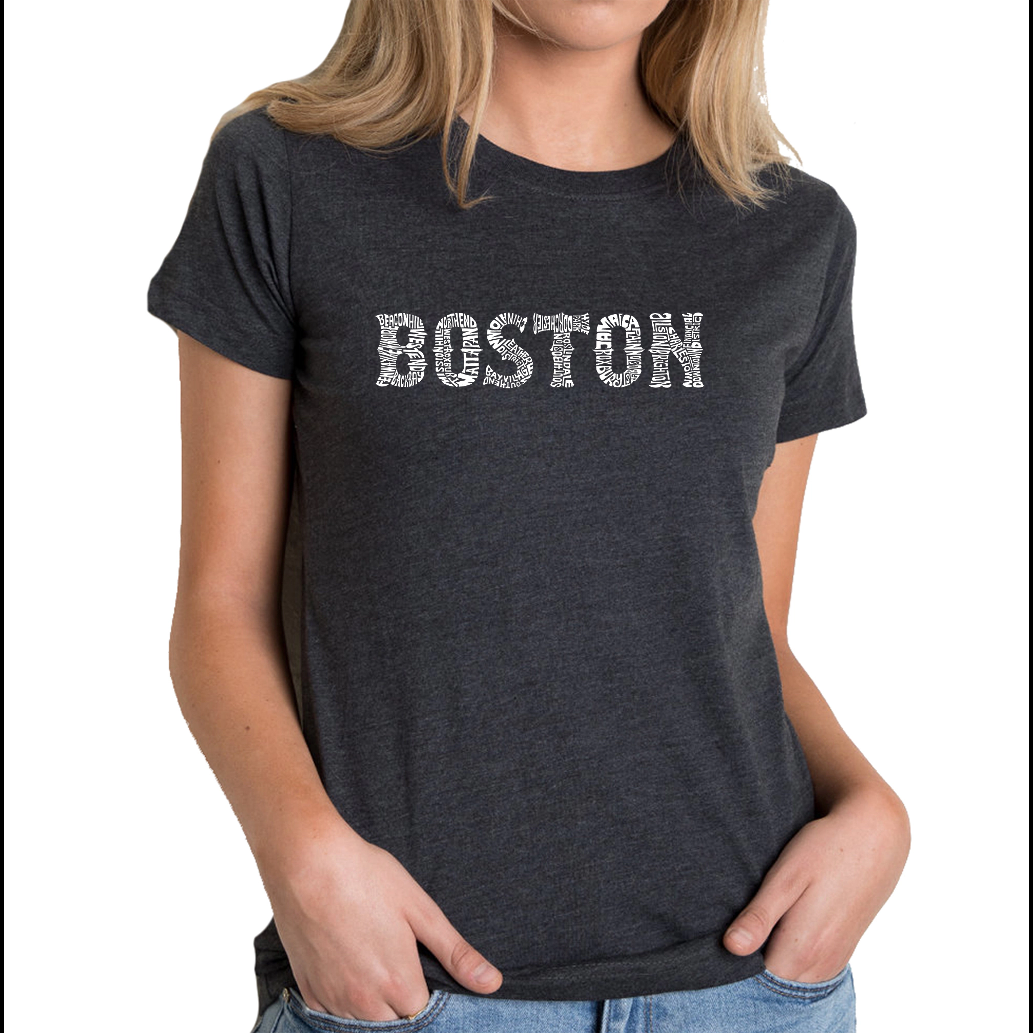 LA Pop Art Women's Cotton/Poly Blend Word TShirt - Boston Neighborhoods