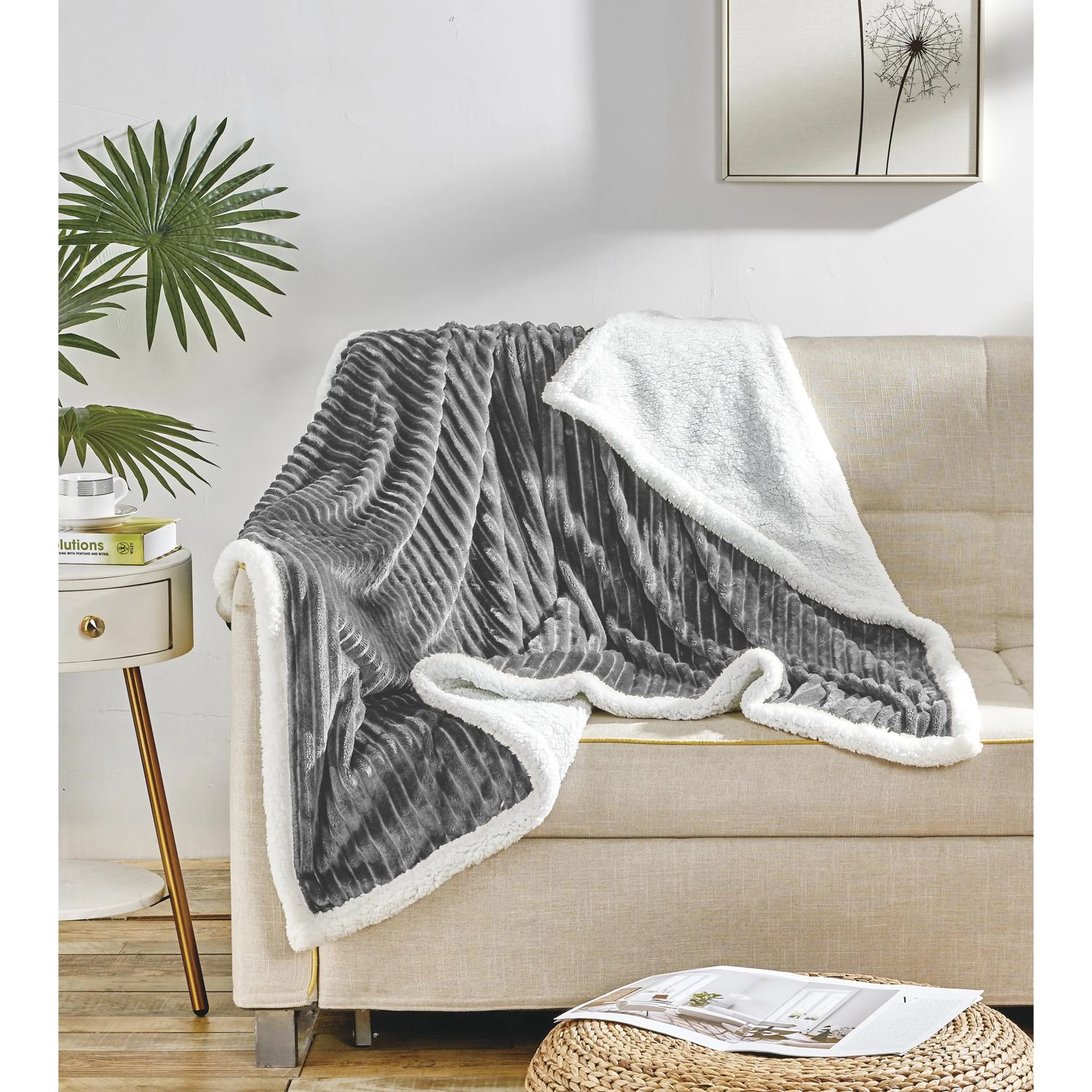 Plazatex Corduroy Faux Sherpa Reverse Throw Blanket - 50x60