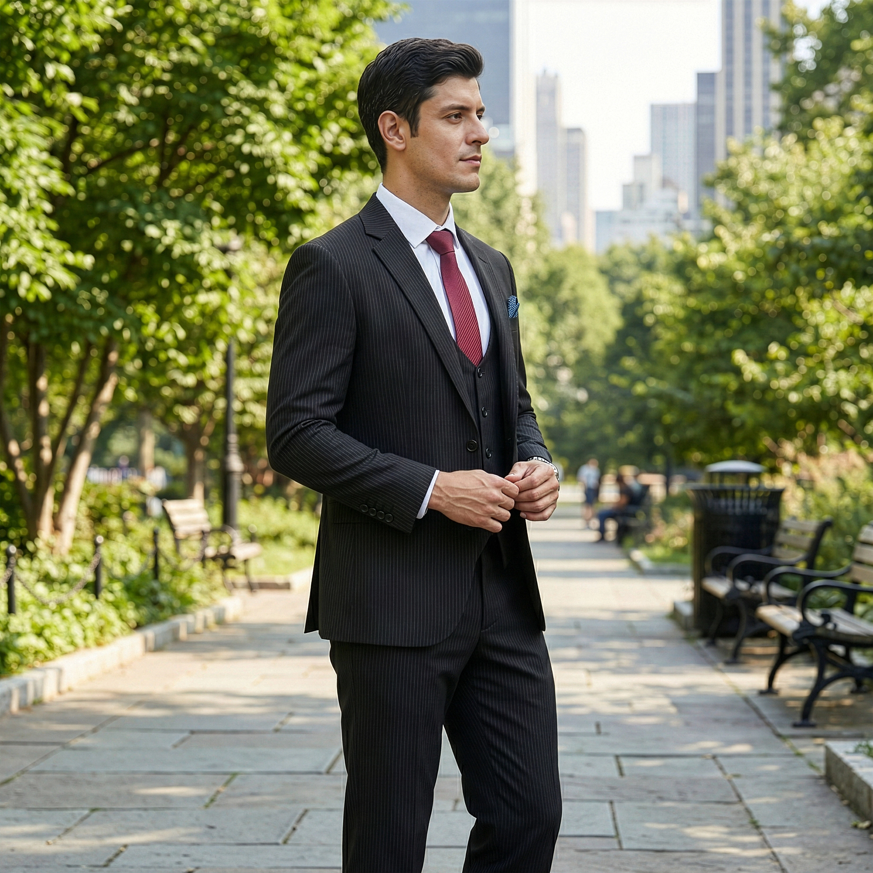 Sean Alexander Mens Regular Fit Pinstripe 3 Piece Suit Set