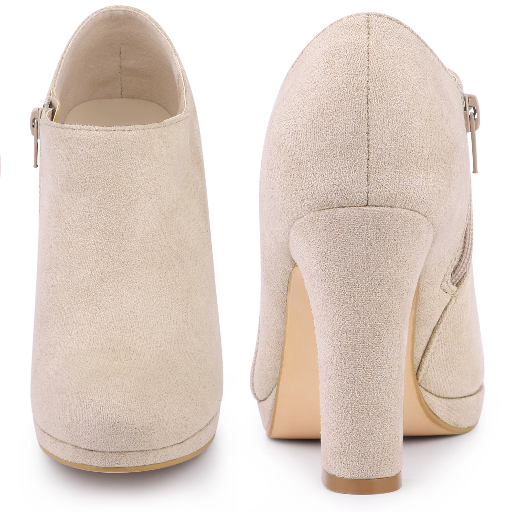 BLISSFUL STEP Women's Round Toe Platform Block Heel Ankle Booties