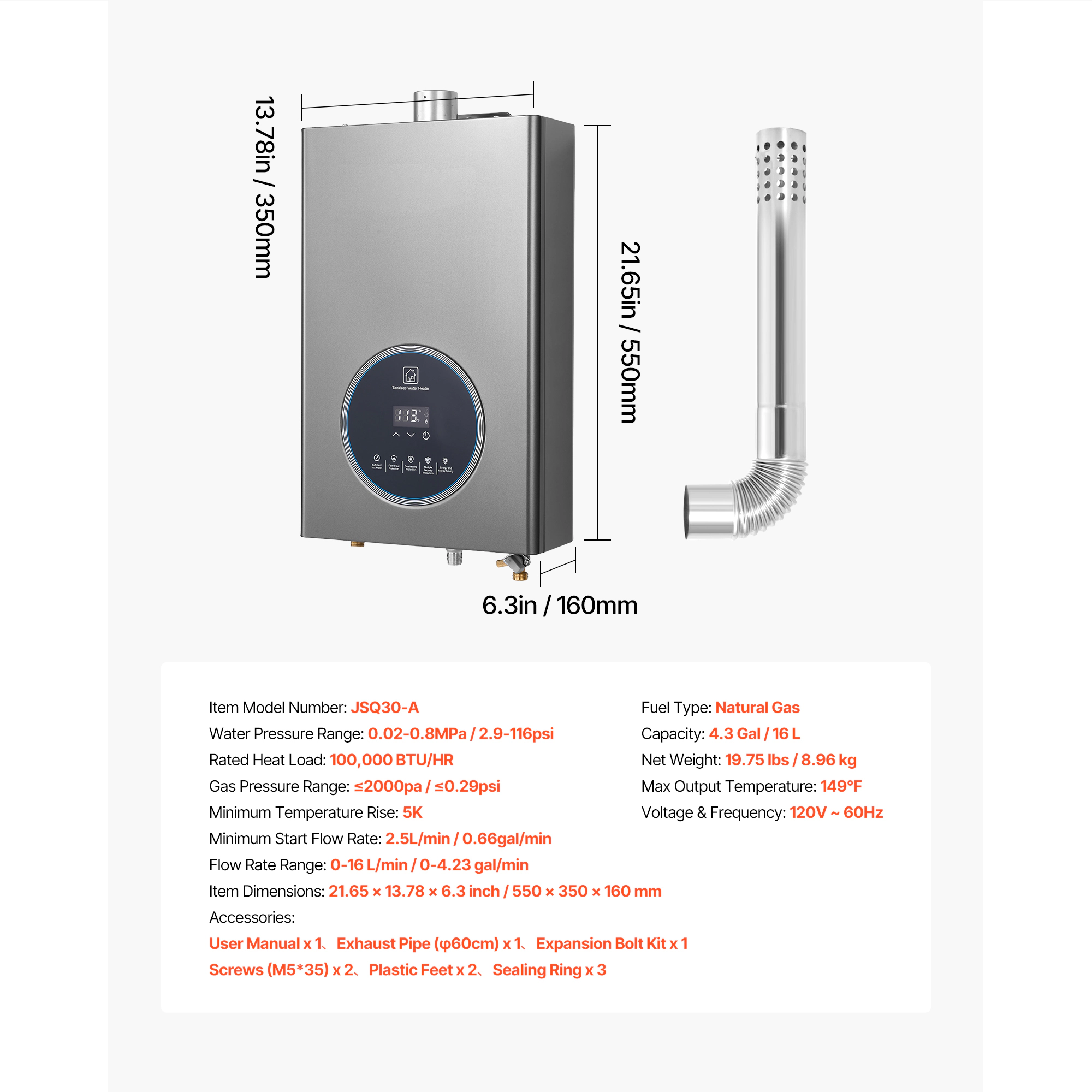 HONGGE Tankless Water Heater Instant Hot Water Heater Smart Temperature Control & Multiple Security Protections for