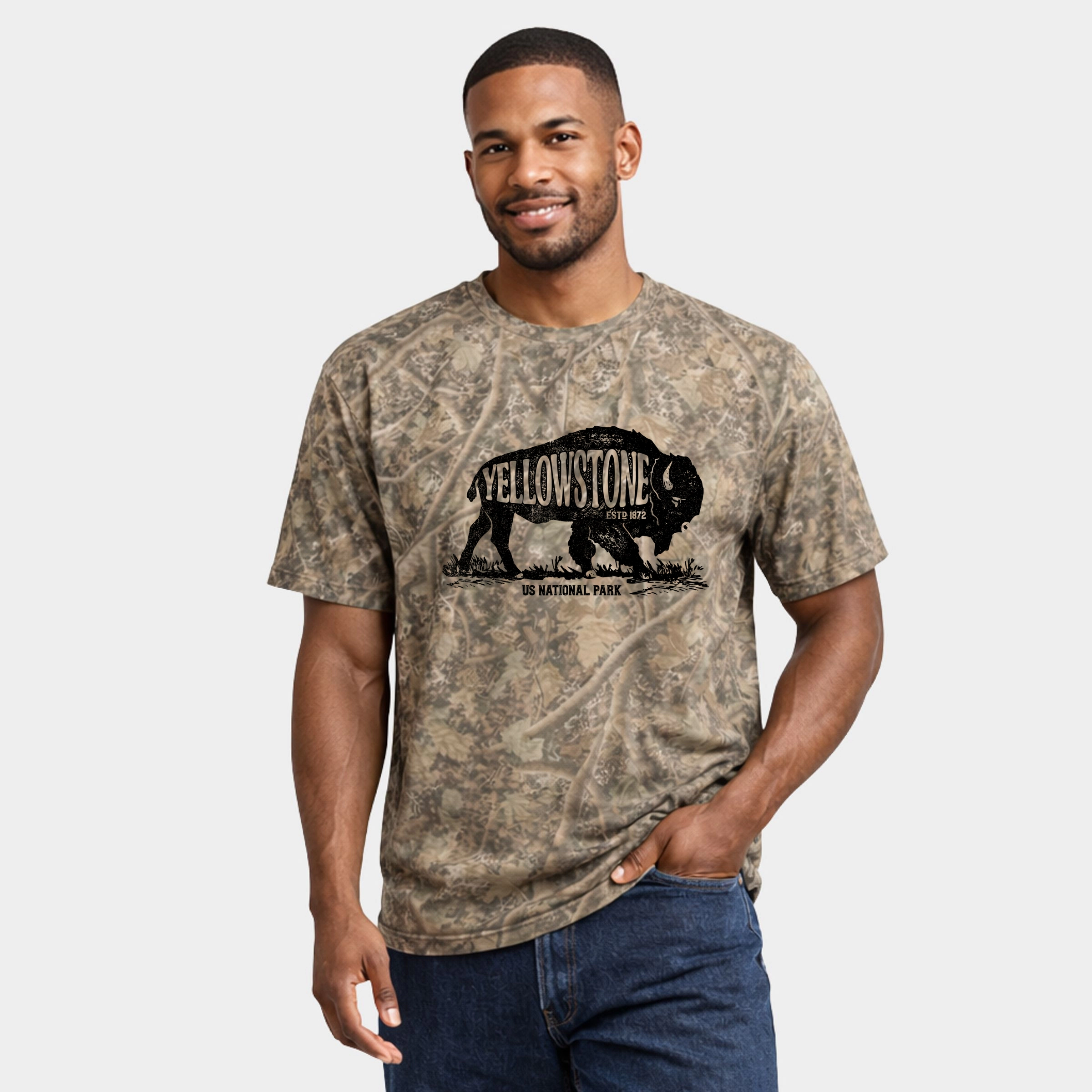 Simply Sage Market - Men's Heavyweight Camo Tee Yellowstone Bison