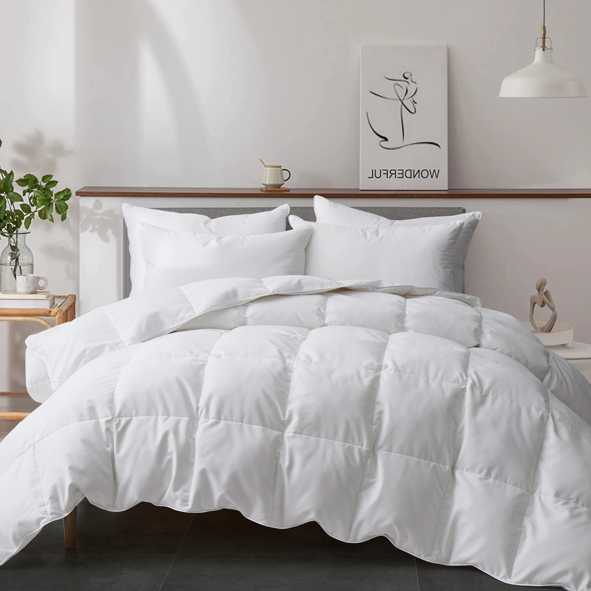 Unikome Premium All Season White Goose Down Duvet Insert with Ultra Soft Noiseless Cover