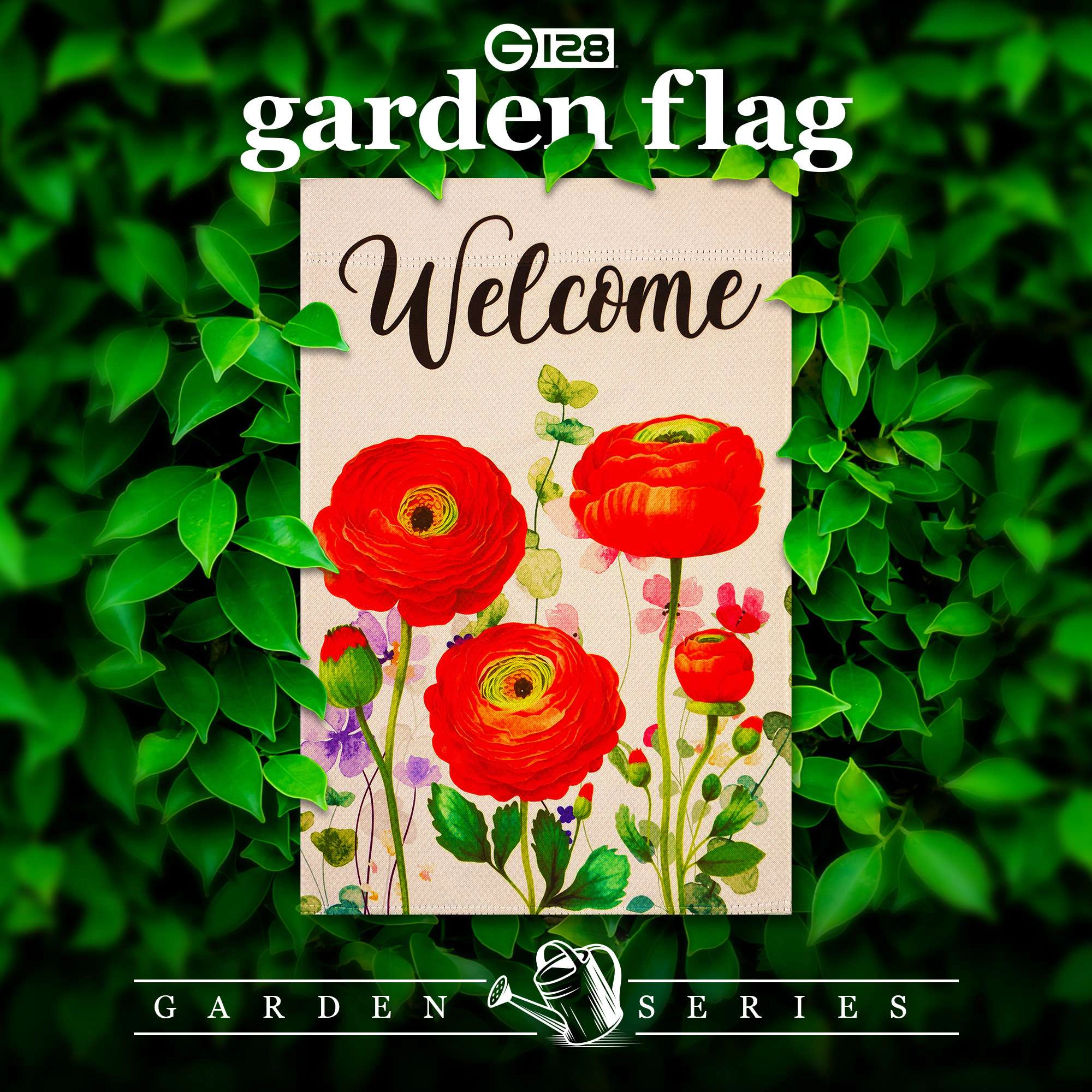 G128 Spring Welcome Red Orange Floral Garden Flag 12x18 Double-Sided