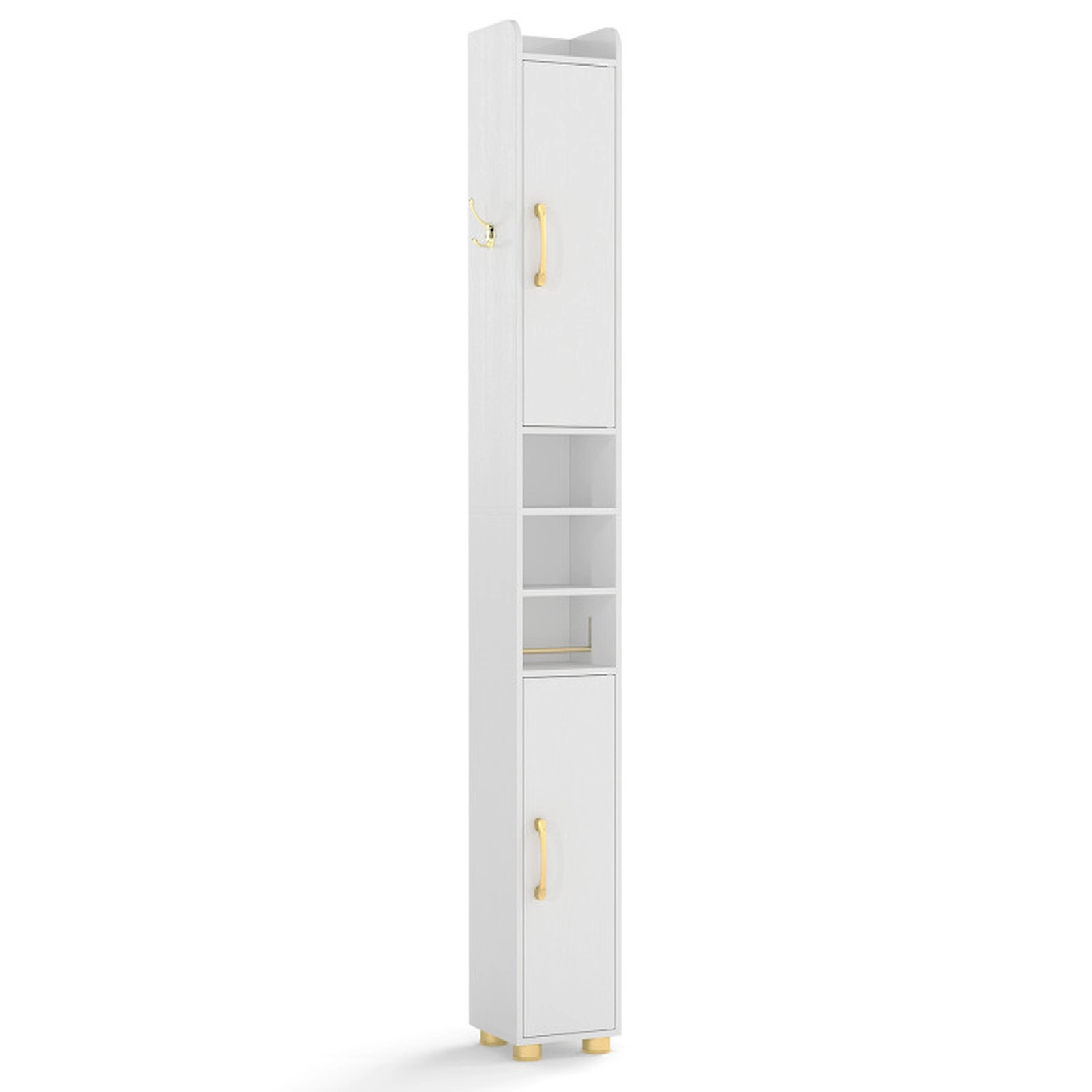 SUGIFT Narrow Toilet Paper Holder 2 Open Shelves Bathroom Storage Cabinet 8-in x 8-in x 69.5-in 11-lb per Shelf White