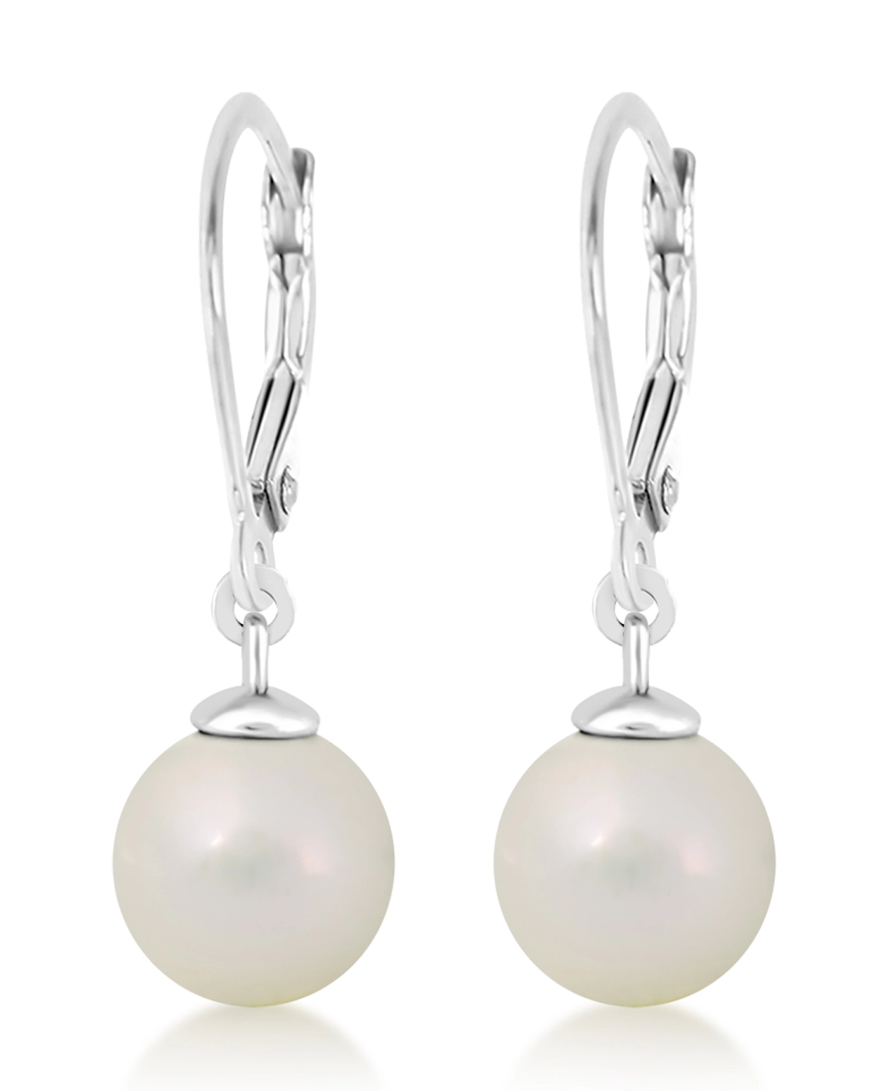CHANTEUR Girls Pearl Leverback Earrings - White Gold Palladium Plating, Nickel-Free