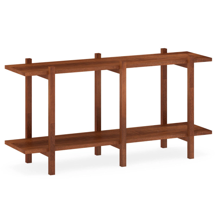 Hivvago 2-Tier Wood Bookshelf Low Horizontal Rubberwood Bookcase for Display