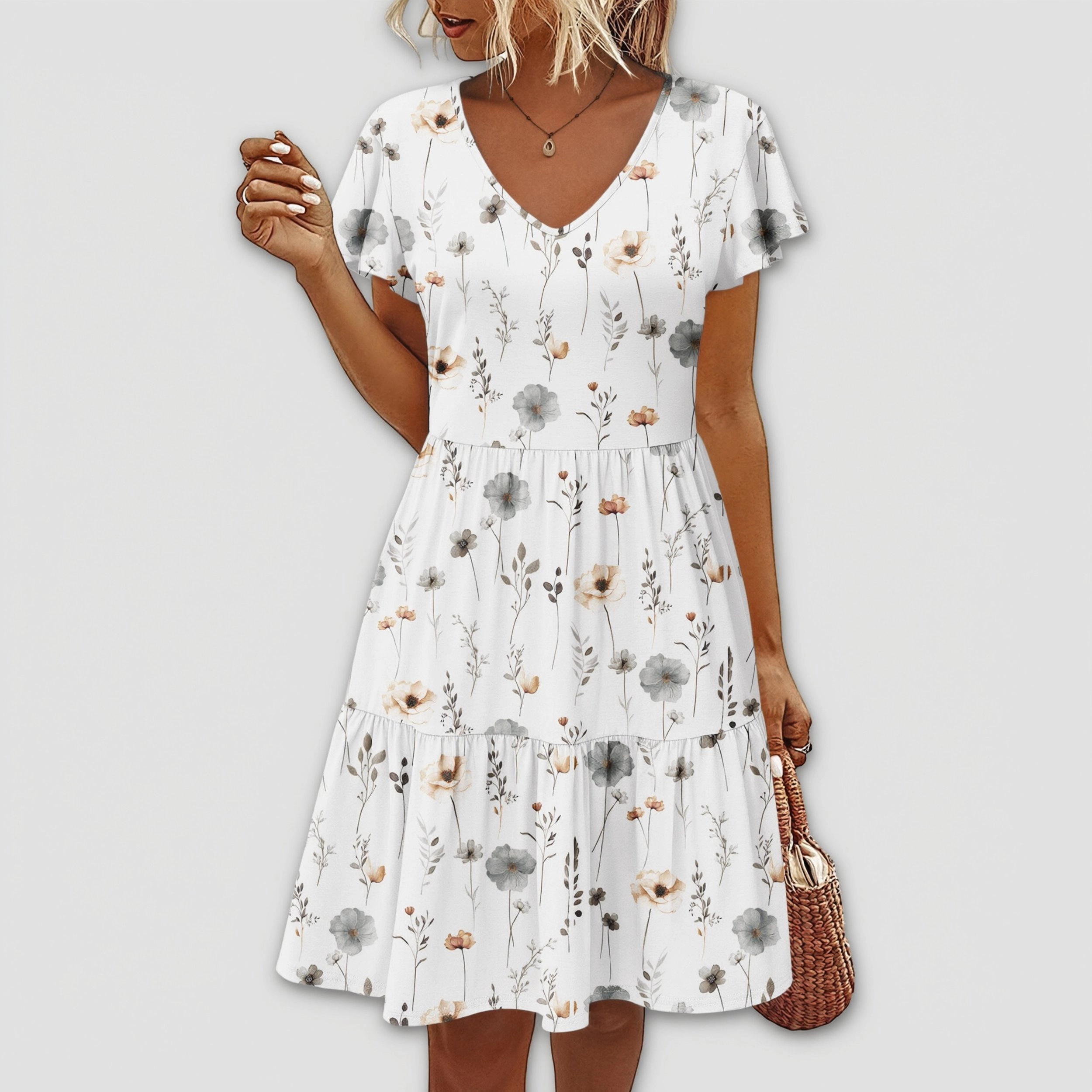 Zeagoo Women's V Neck Short Sleeve Knee Length Dress