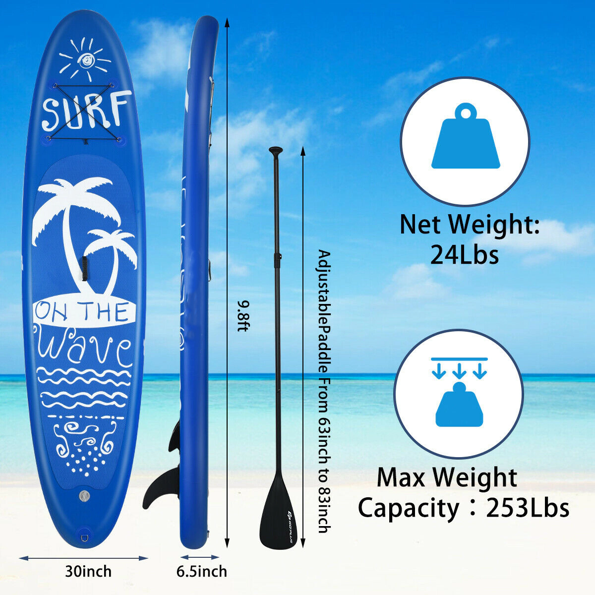 SUGIFT 9.8-ft 253-lb Capacity Inflatable Stand Up Paddle Board with Adjustable Paddle Pump and Backpack