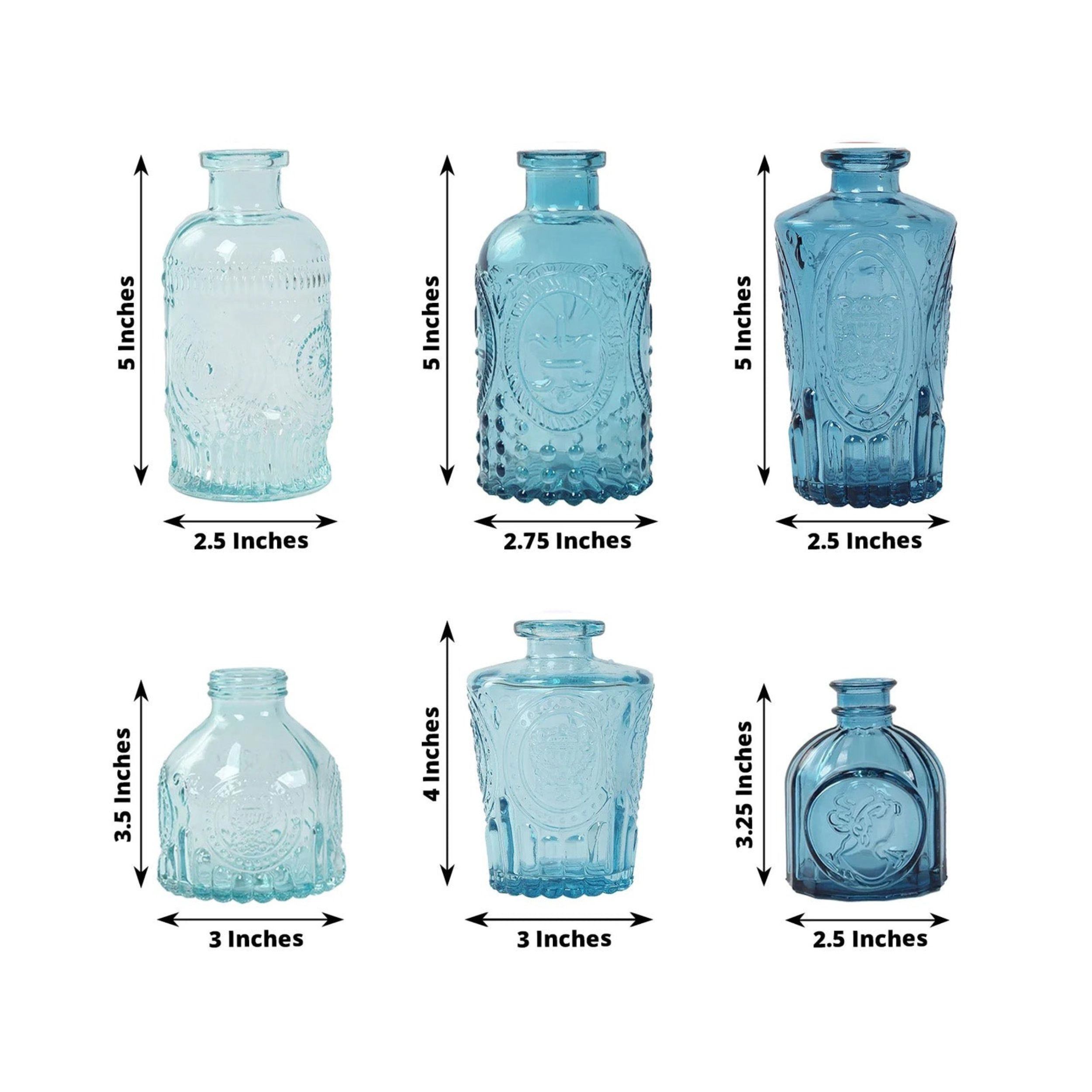 Home Collection Set of 6 Embossed Glass Flower Vases