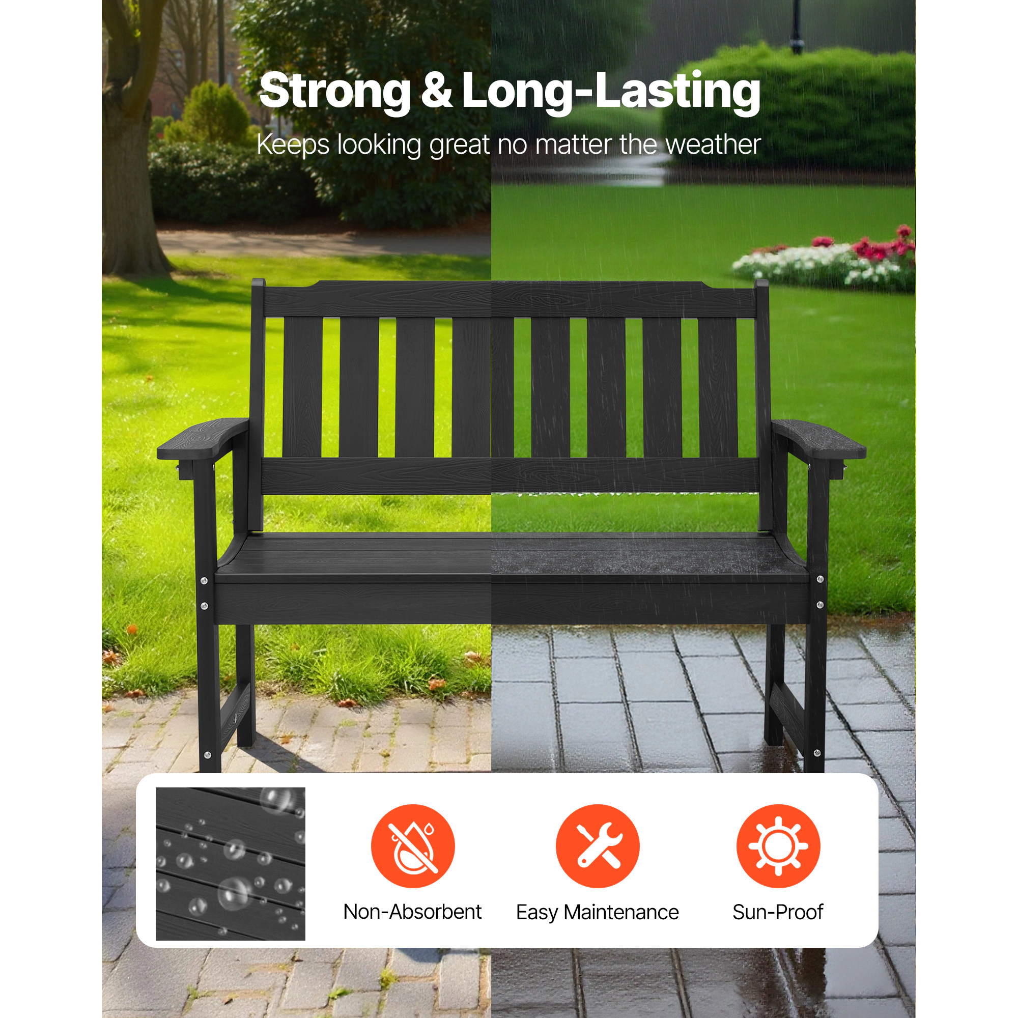 HONGGE Weatherproof Outdoor Bench Frame for Patio, Garden, Park, Yard, or Front Porch