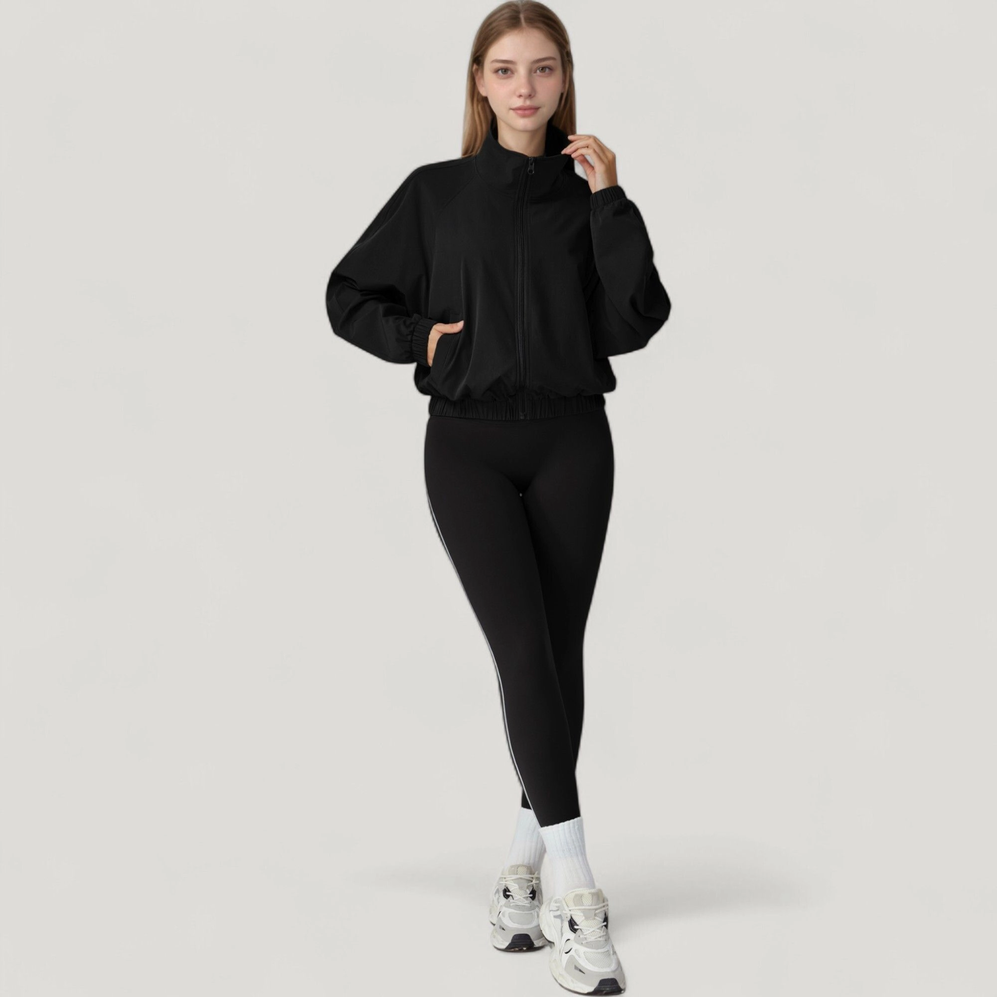 Anna-Kaci Women's Zip-Up Activewear Jacket with High Collar Long Sleeves and Relaxed Elastic Hem for Workout Wear