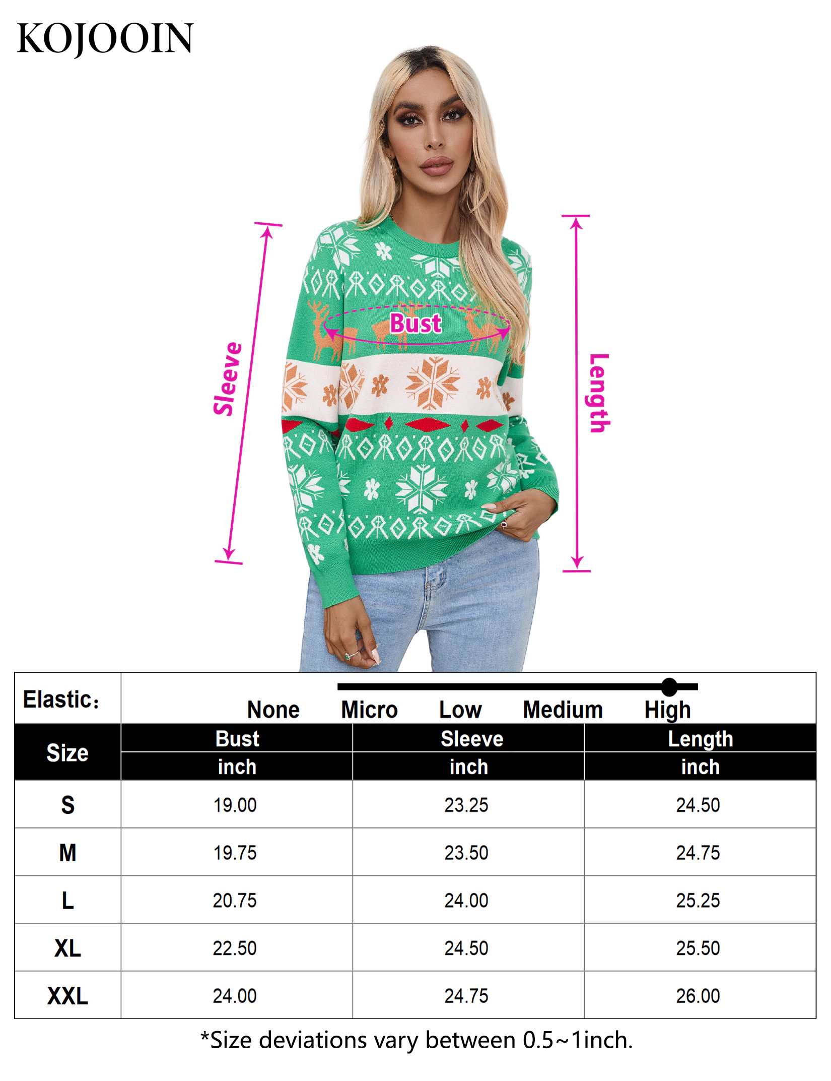 KOJOOIN Women Knit Pullover Christmas Ugly Sweater Snowflake Jacquard Knitted Sweaters for Xmas Holiday