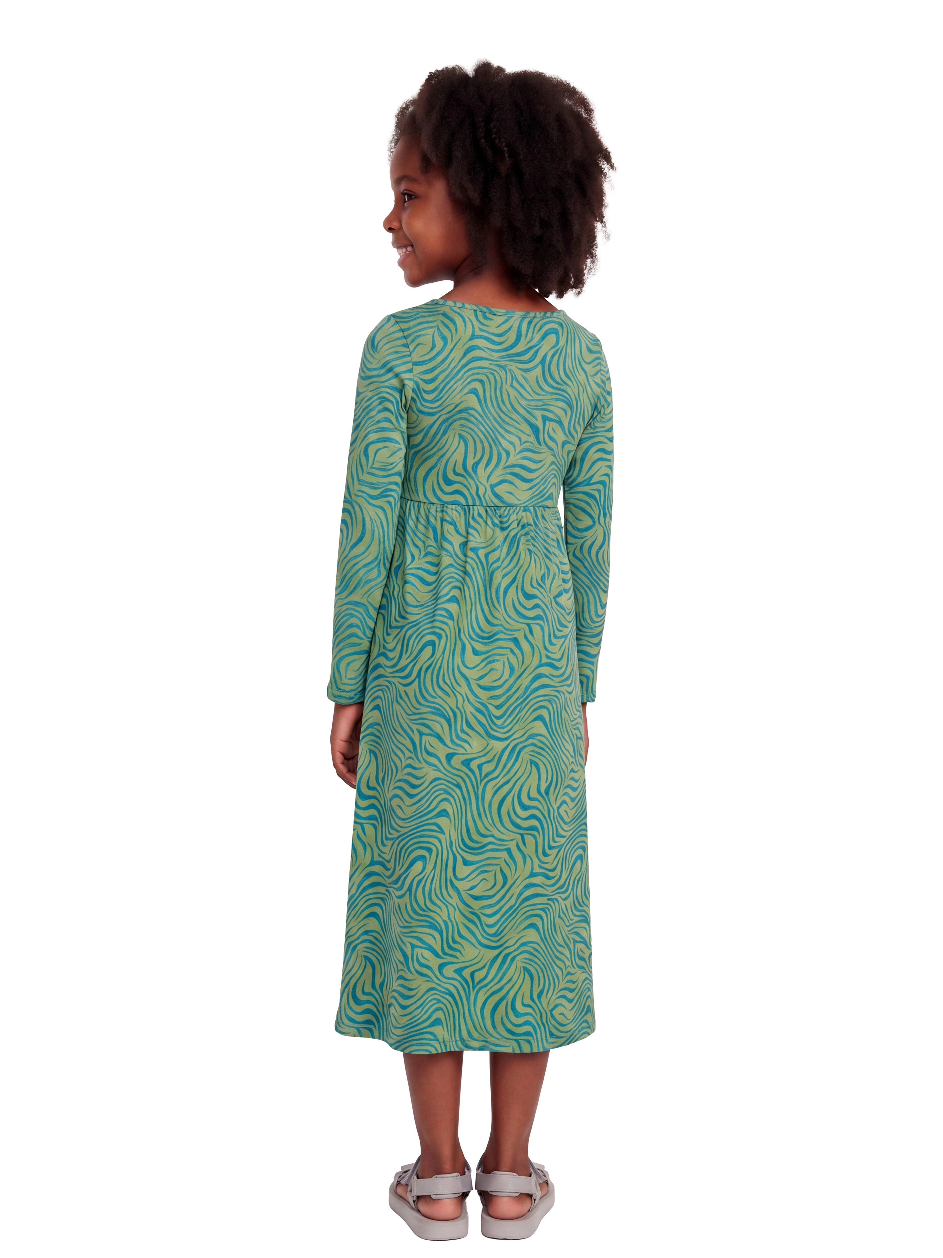24sevenKid Green Print Girls Long Sleeve Maxi Dress