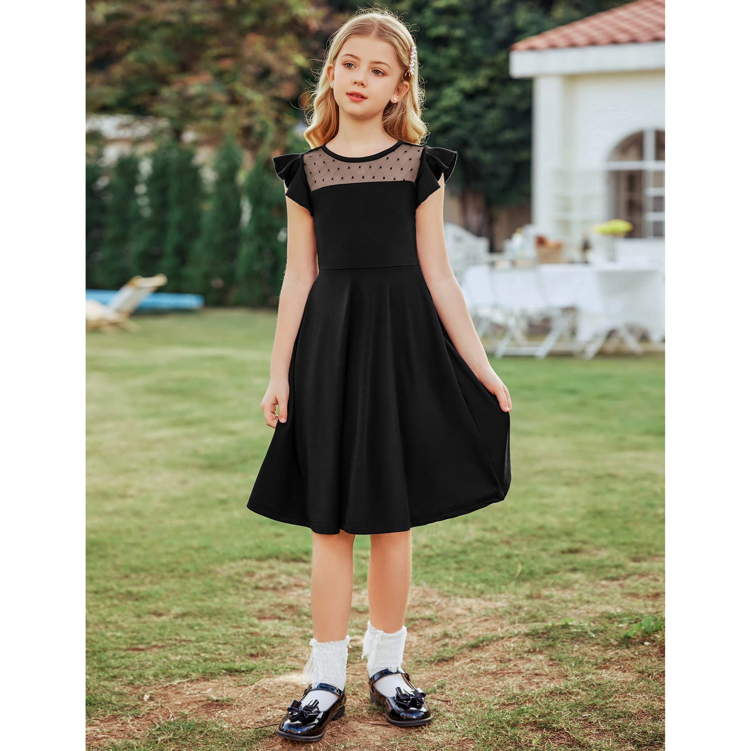 Arshiner Girls Summer Dress Ruffle Sleeve Mesh Formal Wedding Fancy Beach Midi Dresses