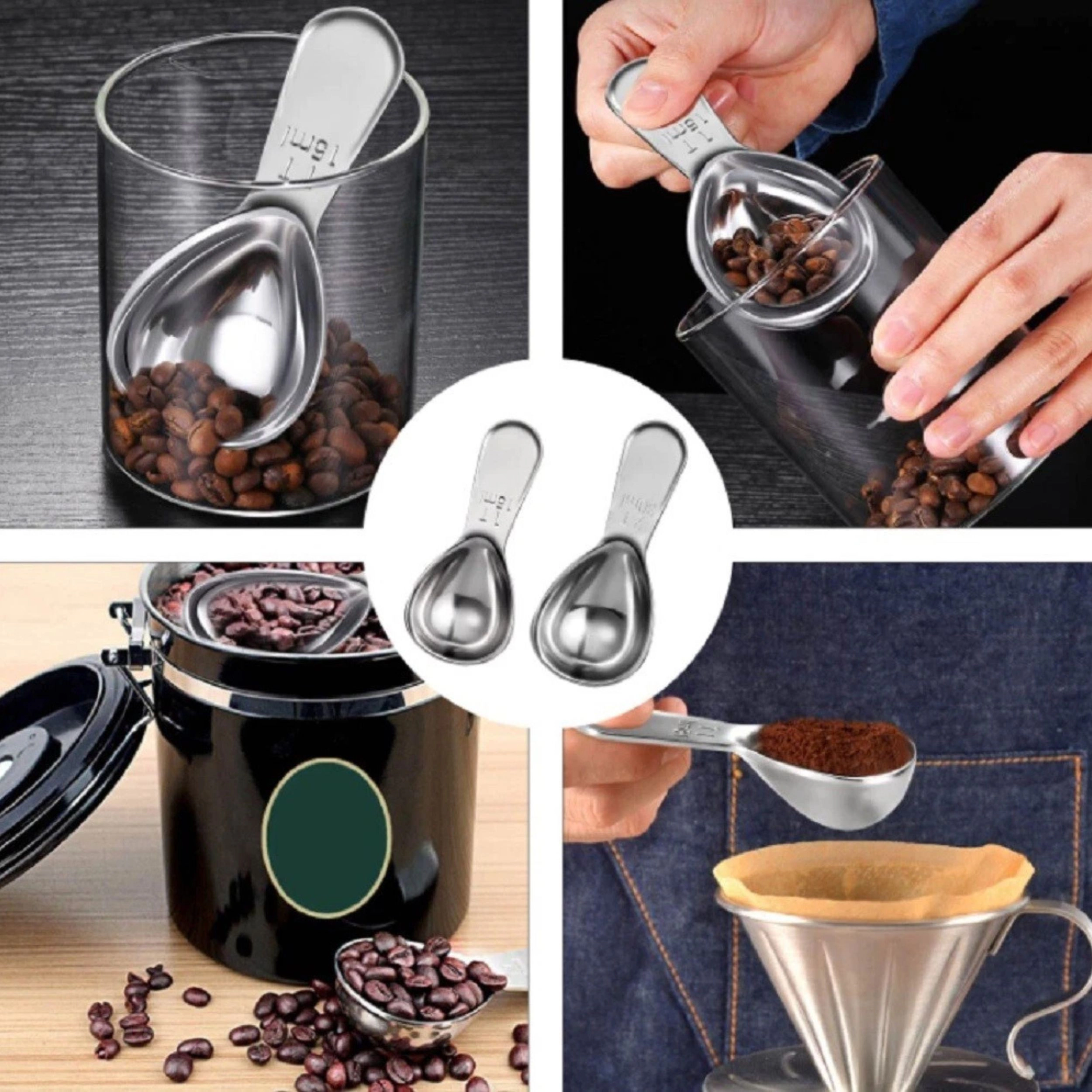 Home Collection Pack of 2 Stainless Steel Coffee Measuring Scoop Set 15ml & 30ml